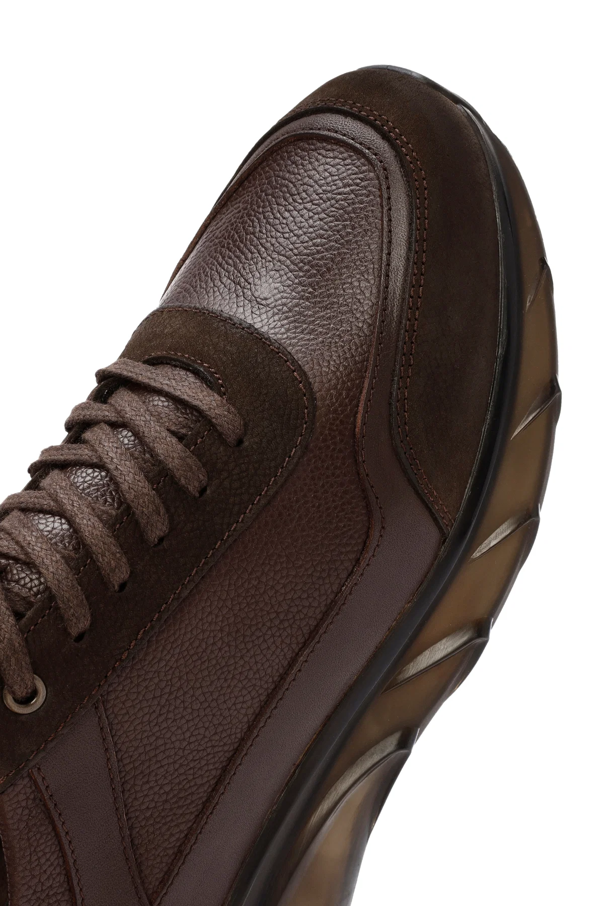 Erkek Kahverengi Bağcıklı Kalın Tabanlı Deri Casual Sneaker - Image 10