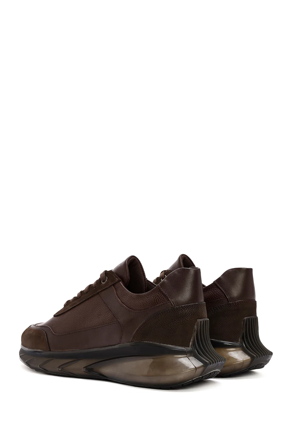 Erkek Kahverengi Bağcıklı Kalın Tabanlı Deri Casual Sneaker - Image 5