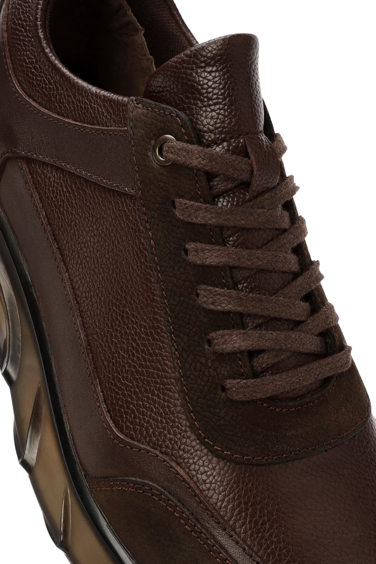 Erkek Kahverengi Bağcıklı Kalın Tabanlı Deri Casual Sneaker - Image 9