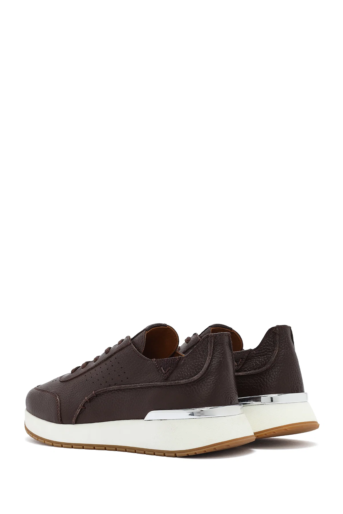 Erkek Kahverengi Bağcıklı Kalın Tabanlı Deri Casual Sneaker - Image 5