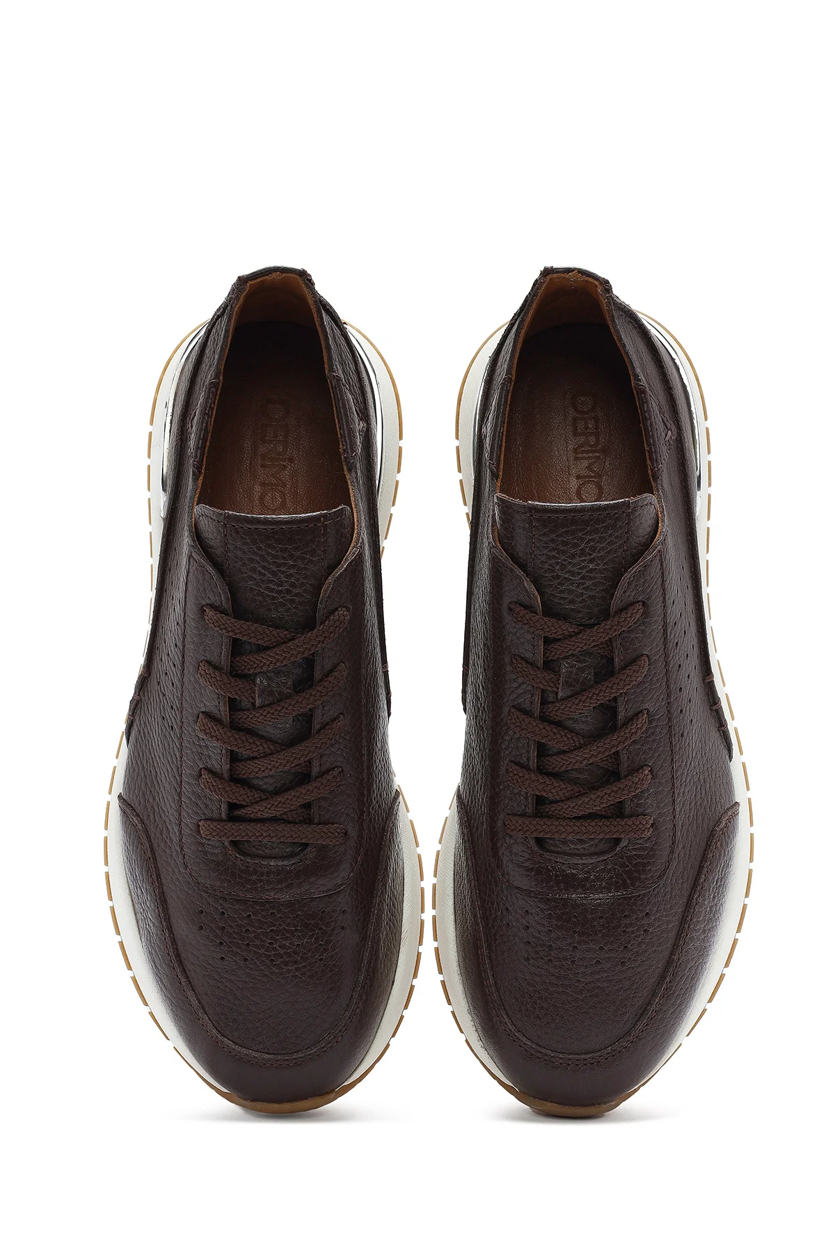 Erkek Kahverengi Bağcıklı Kalın Tabanlı Deri Casual Sneaker - Image 7