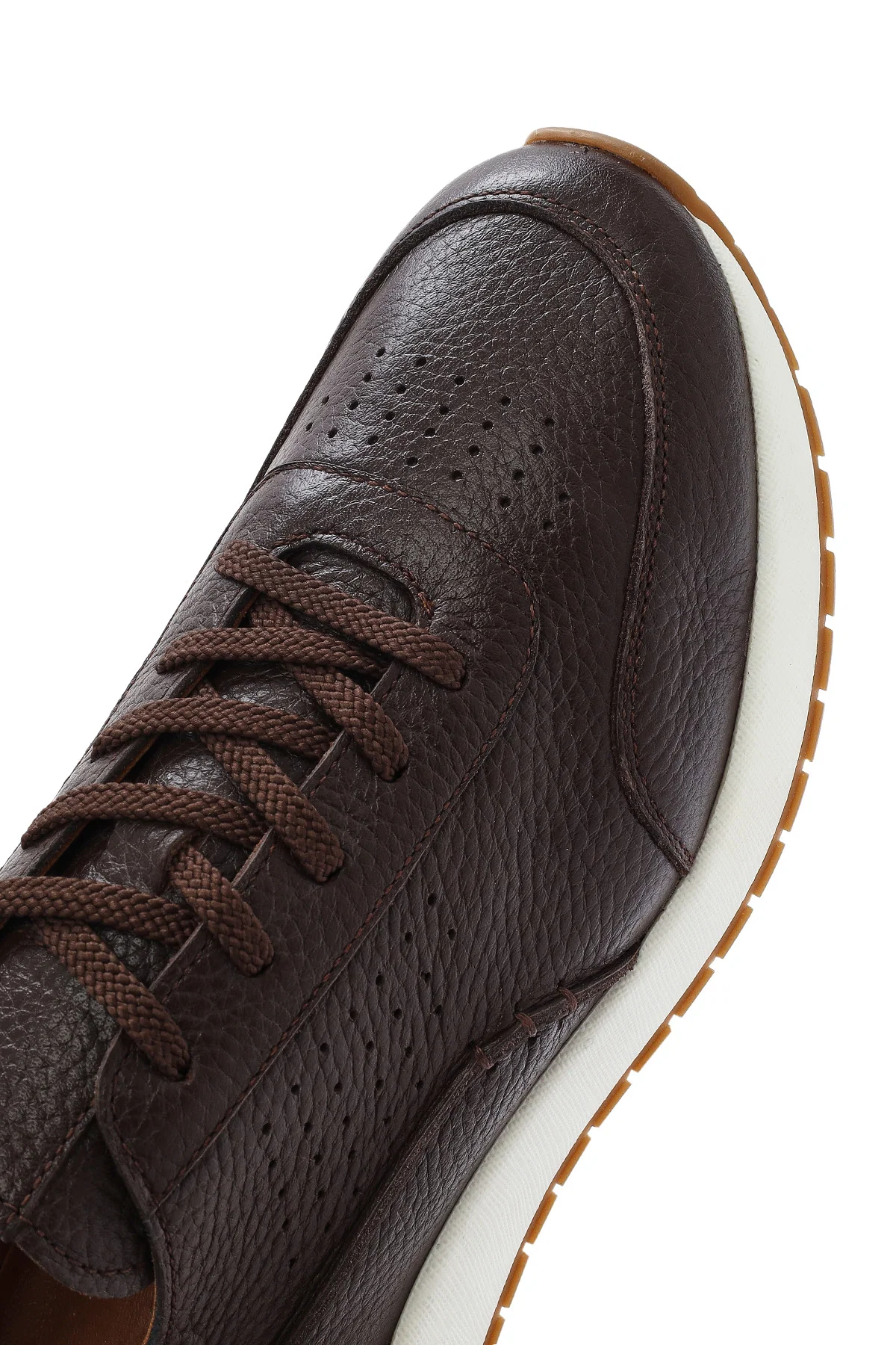 Erkek Kahverengi Bağcıklı Kalın Tabanlı Deri Casual Sneaker - Image 9