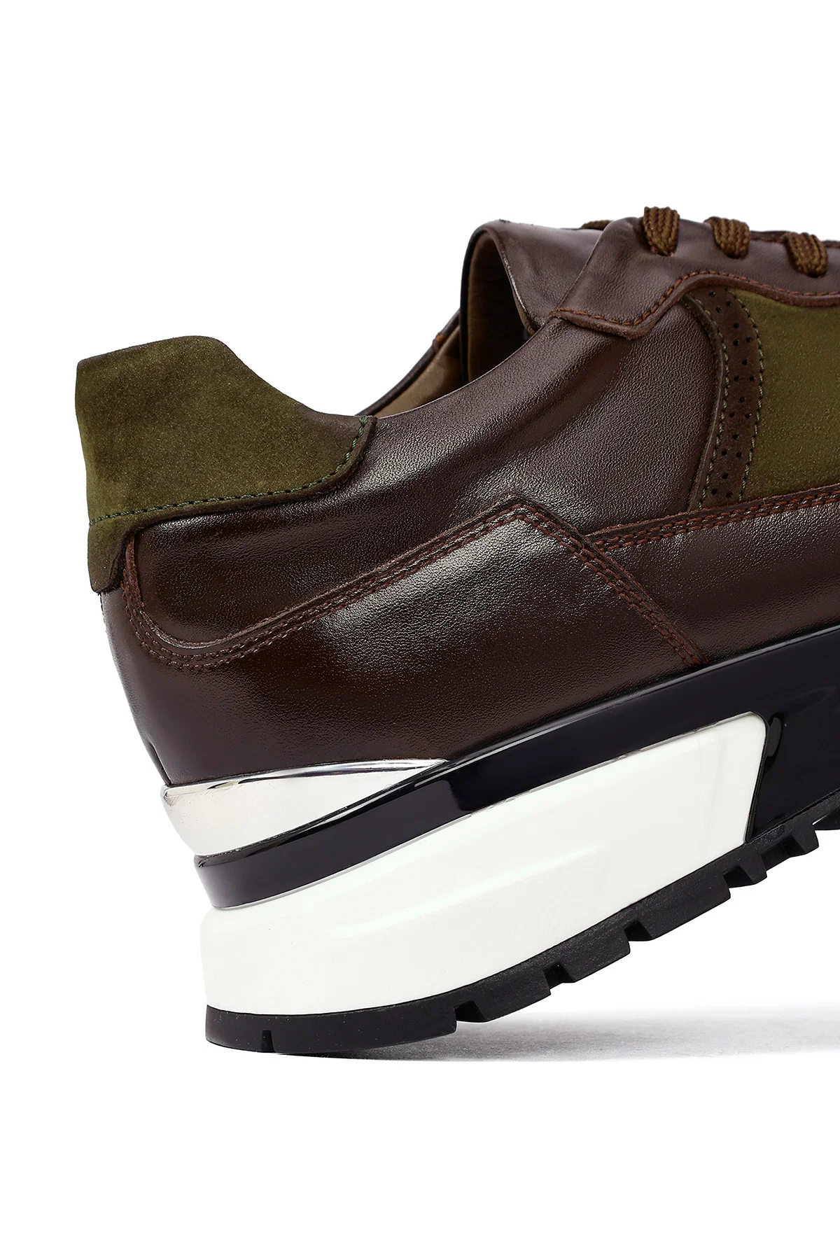 Erkek Kahverengi Bağcıklı Kalın Tabanlı Deri Casual Sneaker - Image 9