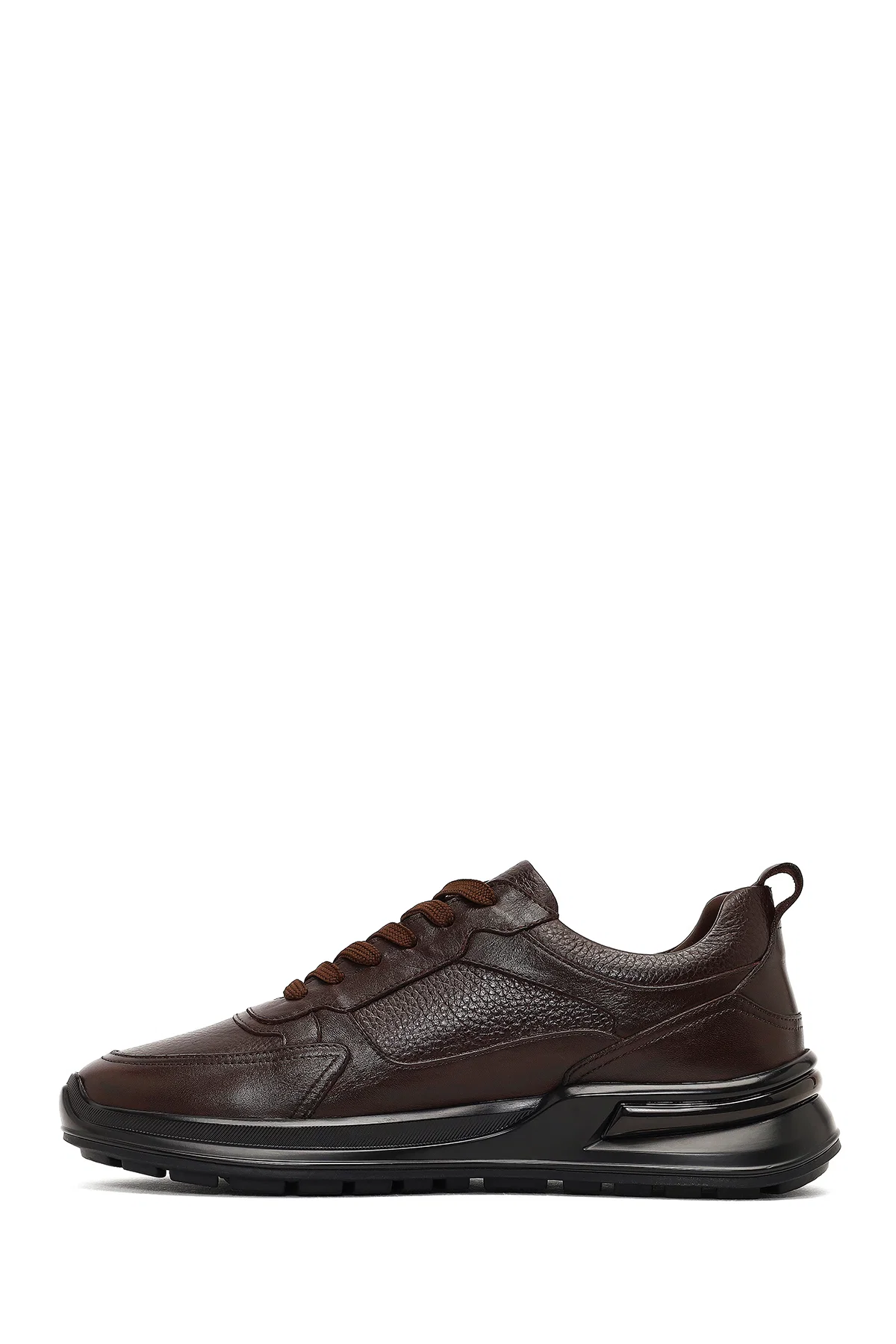 Erkek Kahverengi Bağcıklı Kalın Tabanlı Deri Casual Sneaker - Image 2