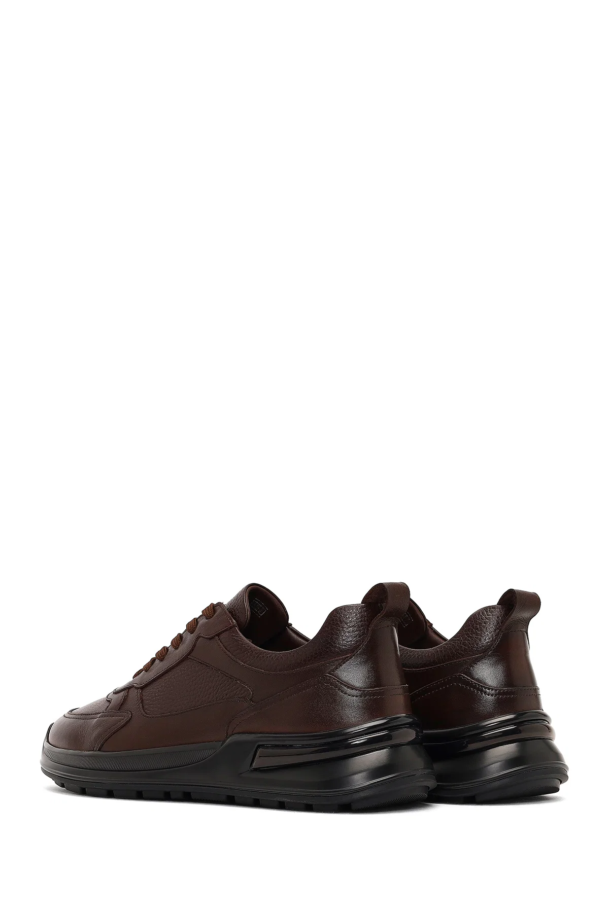 Erkek Kahverengi Bağcıklı Kalın Tabanlı Deri Casual Sneaker - Image 5