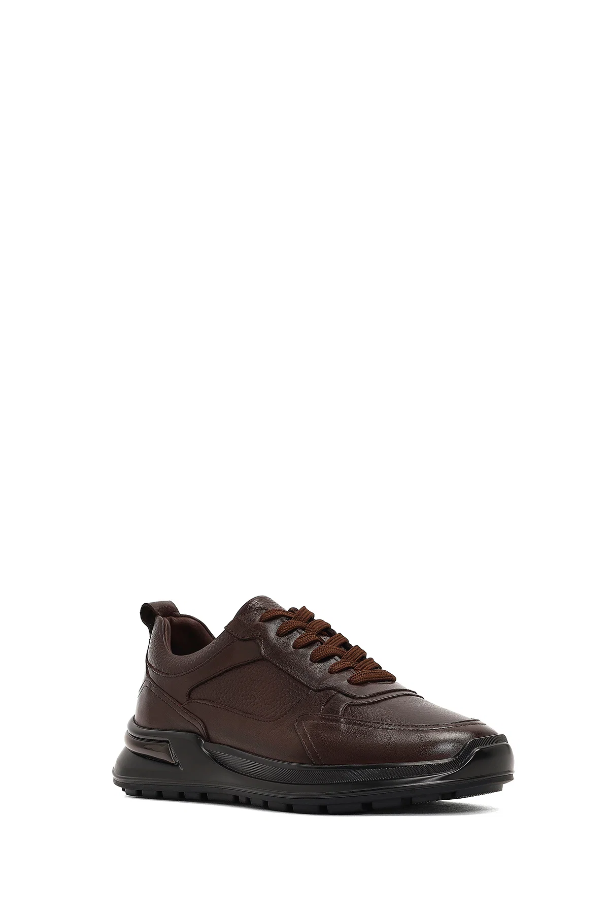 Erkek Kahverengi Bağcıklı Kalın Tabanlı Deri Casual Sneaker - Image 6