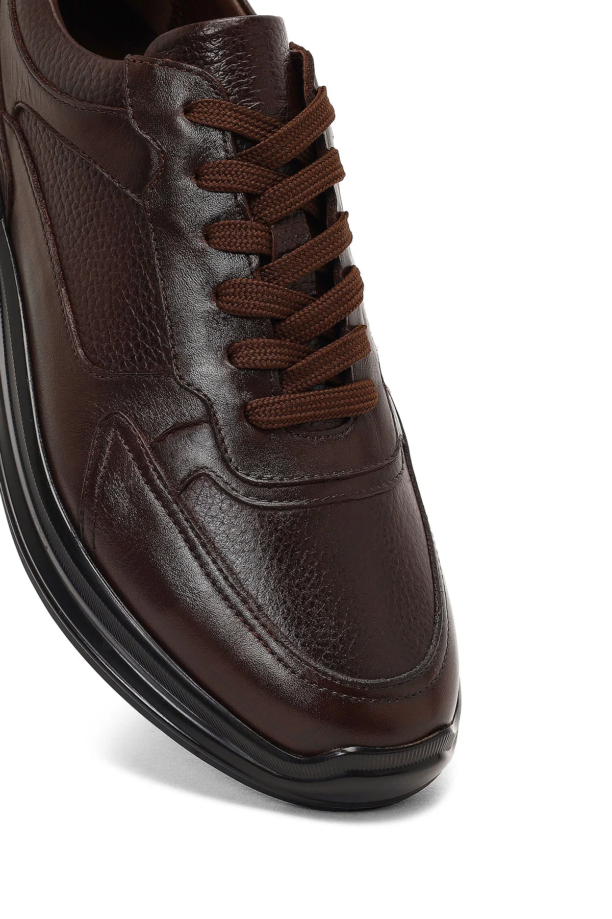 Erkek Kahverengi Bağcıklı Kalın Tabanlı Deri Casual Sneaker - Image 9