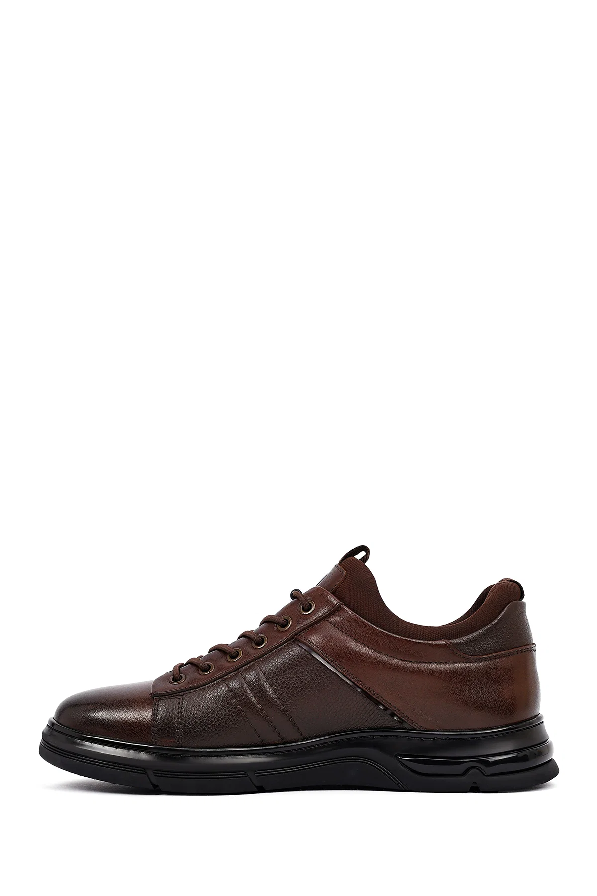 Erkek Kahverengi Bağcıklı Kalın Tabanlı Deri Casual Sneaker - Image 2