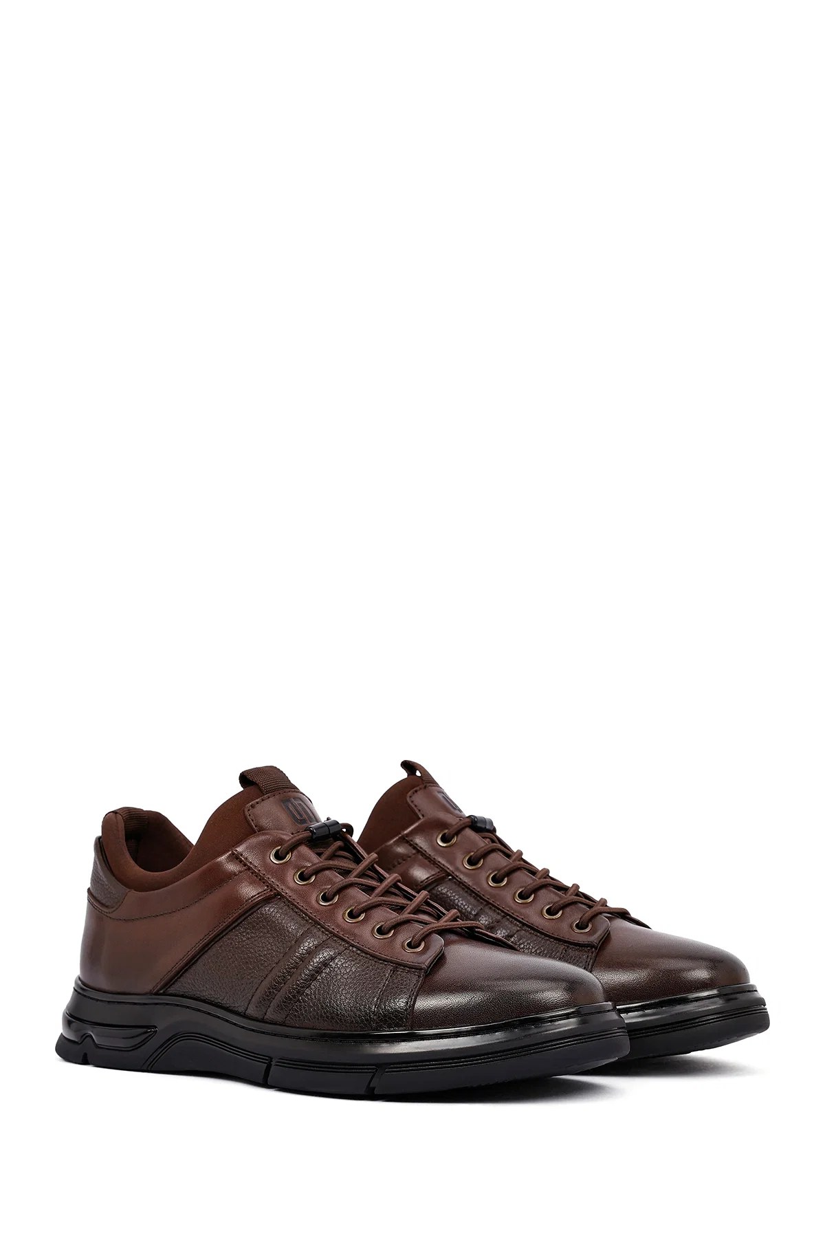 Erkek Kahverengi Bağcıklı Kalın Tabanlı Deri Casual Sneaker - Image 3