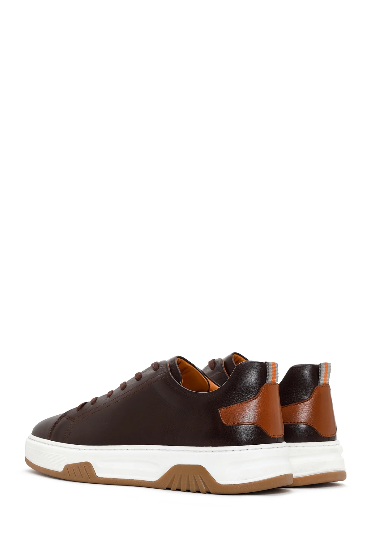 Erkek Kahverengi Bağcıklı Kalın Tabanlı Deri Sneaker - Image 5