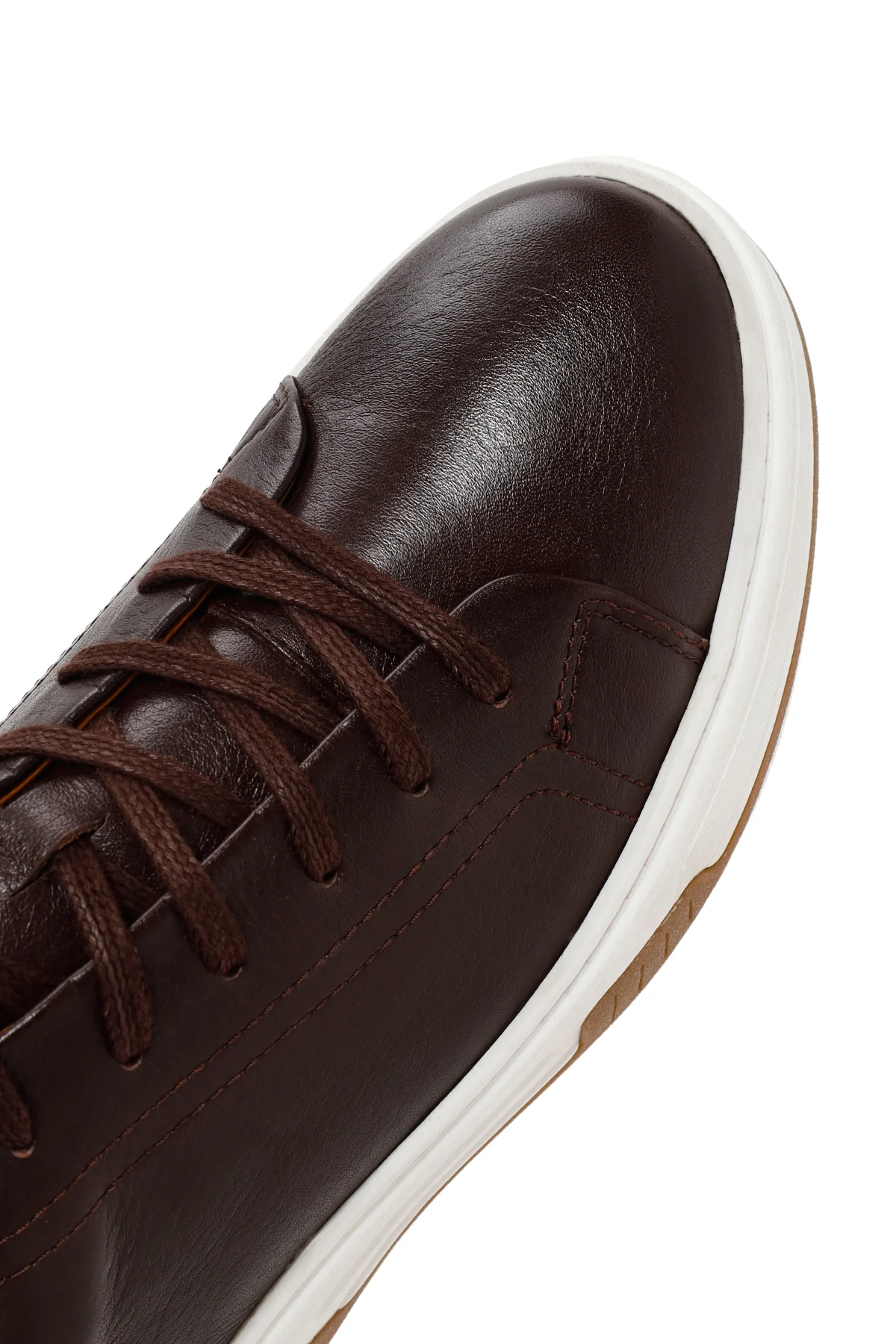 Erkek Kahverengi Bağcıklı Kalın Tabanlı Deri Sneaker - Image 9