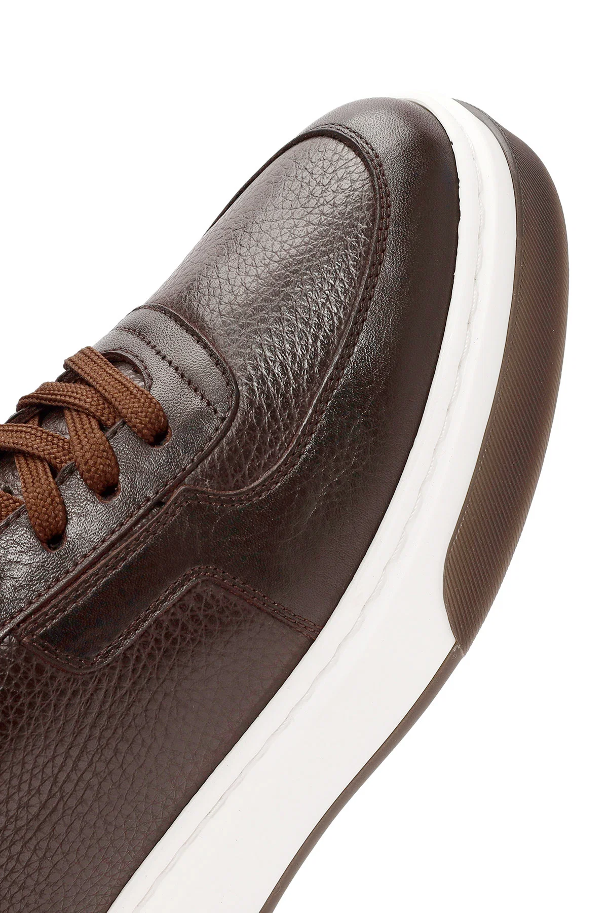 Erkek Kahverengi Bağcıklı Kalın Tabanlı Deri Sneaker - Image 10