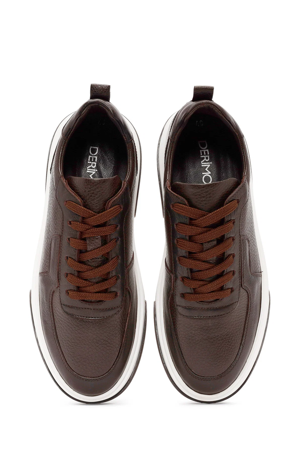 Erkek Kahverengi Bağcıklı Kalın Tabanlı Deri Sneaker - Image 7