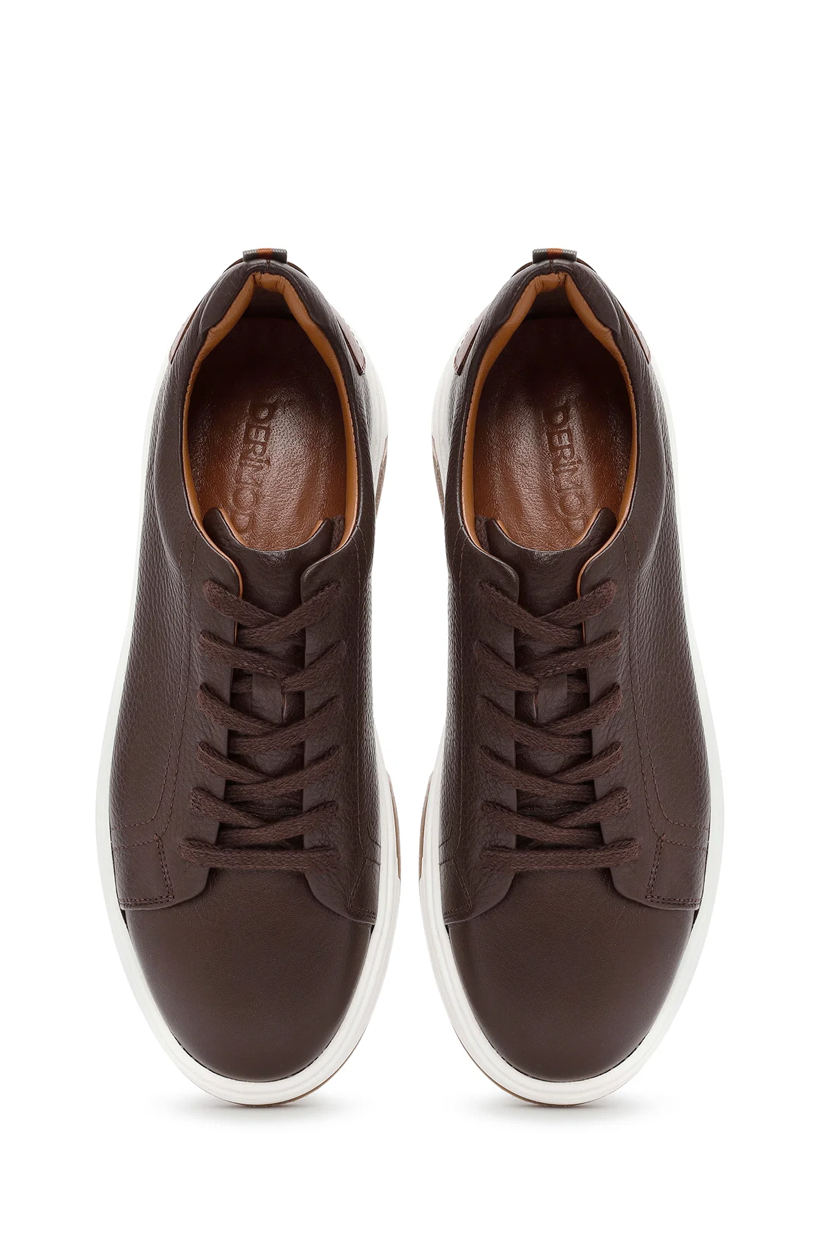 Erkek Kahverengi Bağcıklı Kalın Tabanlı Deri Sneaker - Image 6