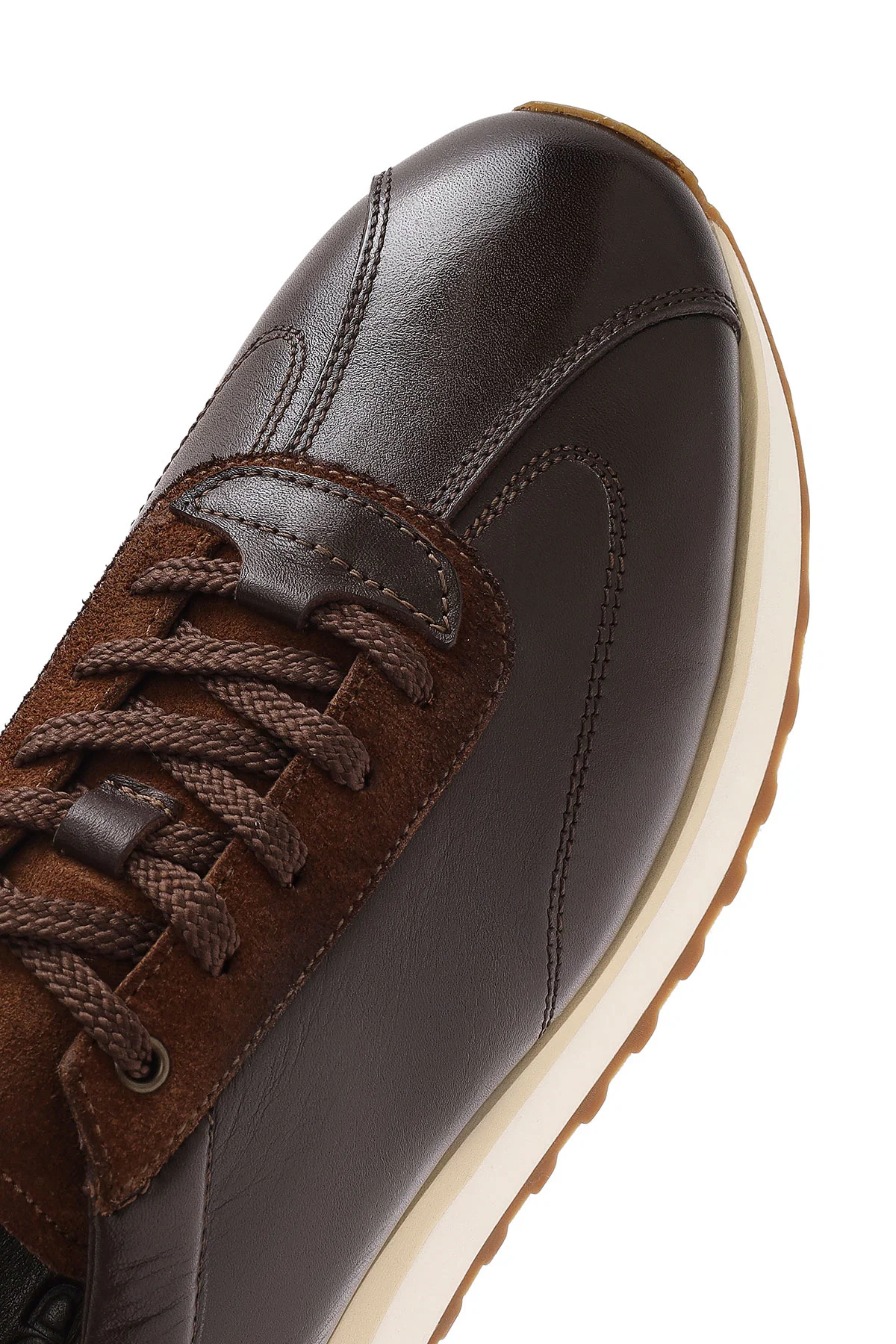 Erkek Kahverengi Bağcıklı Kalın Tabanlı Deri Sneaker - Image 9