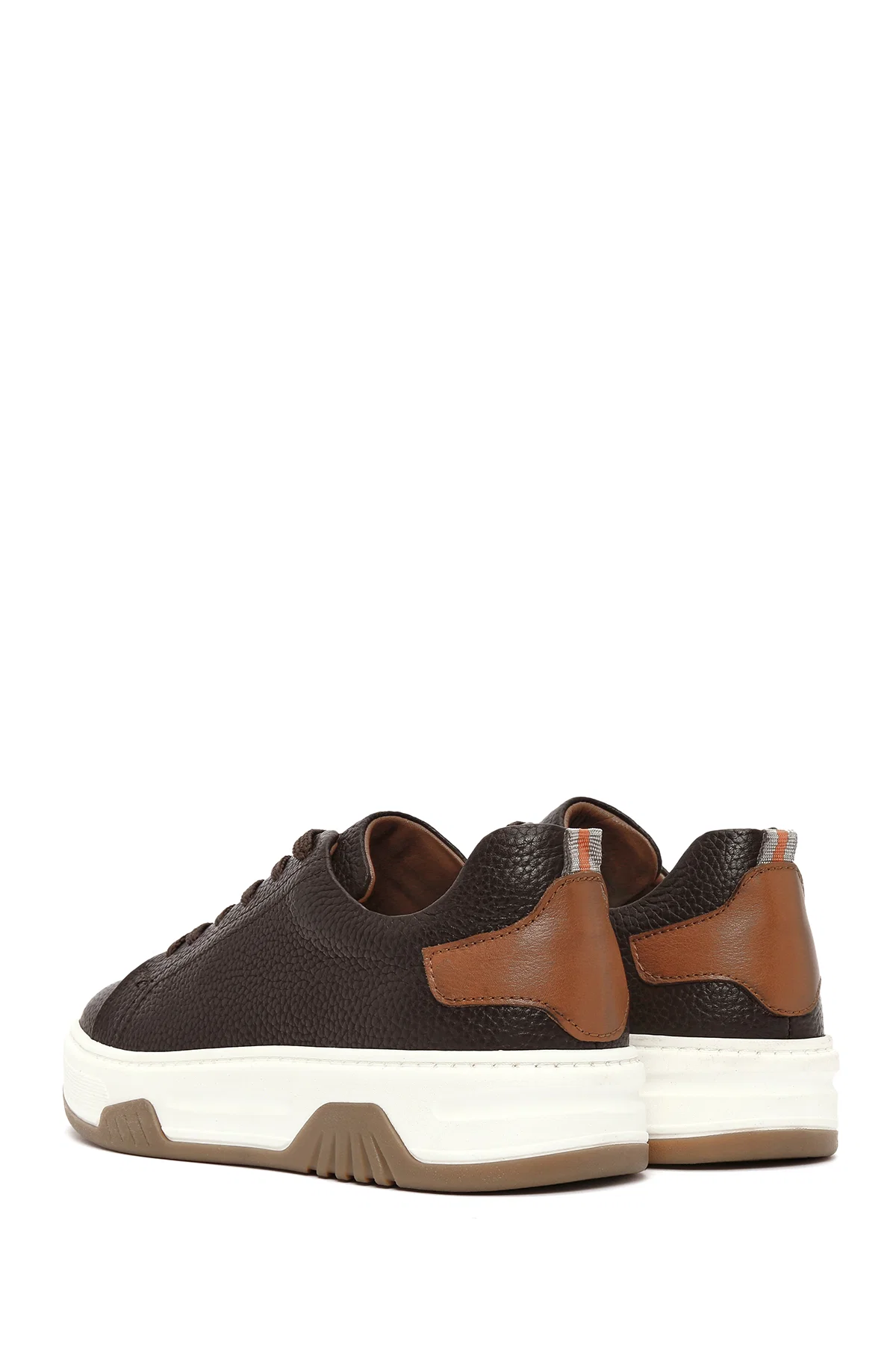 Erkek Kahverengi Bağcıklı Kalın Tabanlı Deri Sneaker - Image 5