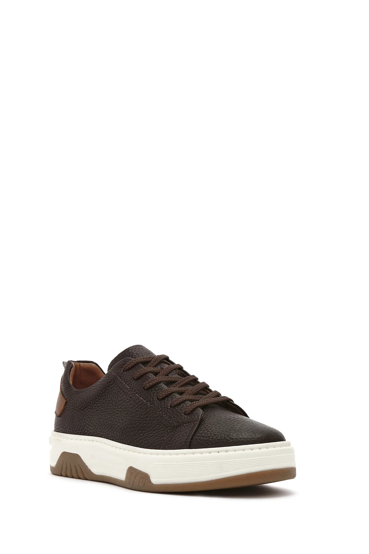 Erkek Kahverengi Bağcıklı Kalın Tabanlı Deri Sneaker - Image 6