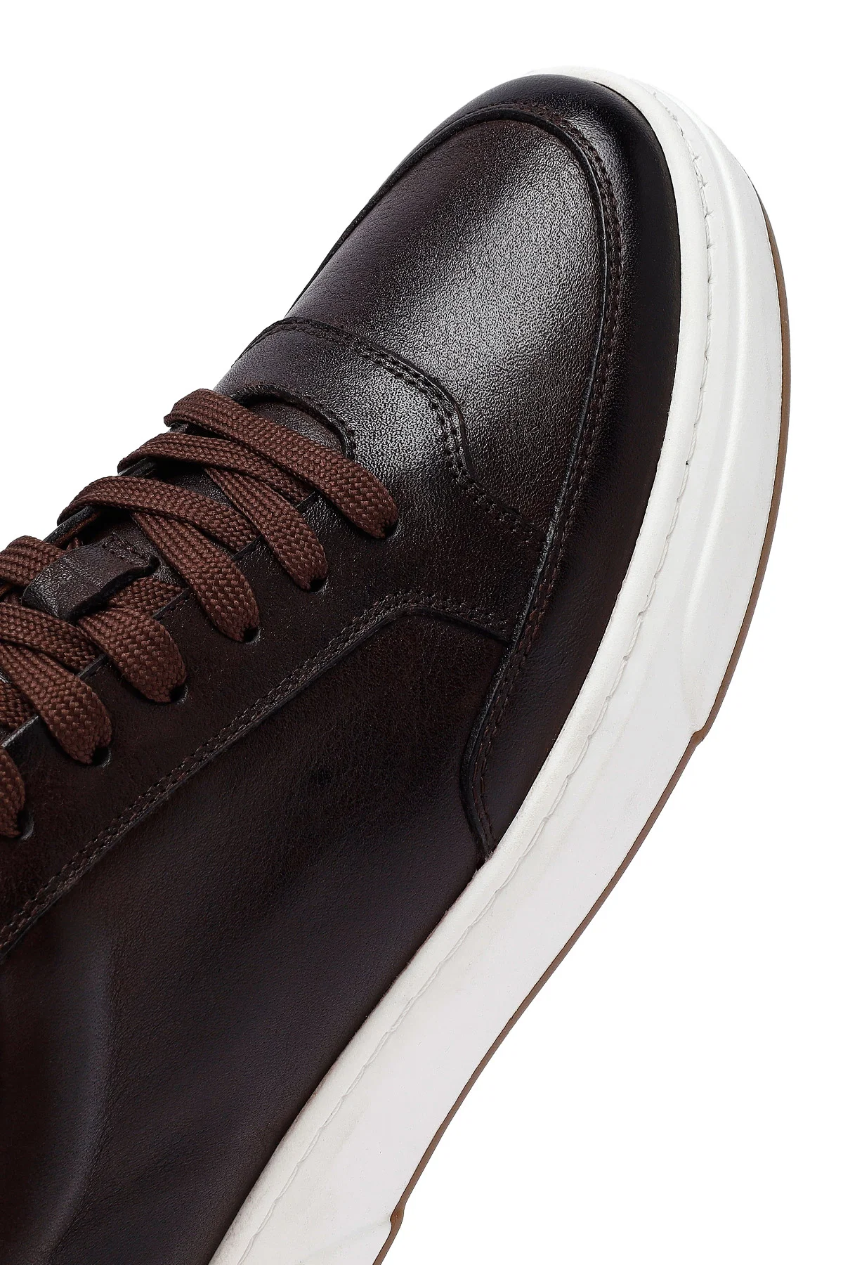 Erkek Kahverengi Bağcıklı Kalın Tabanlı Deri Sneaker - Image 10