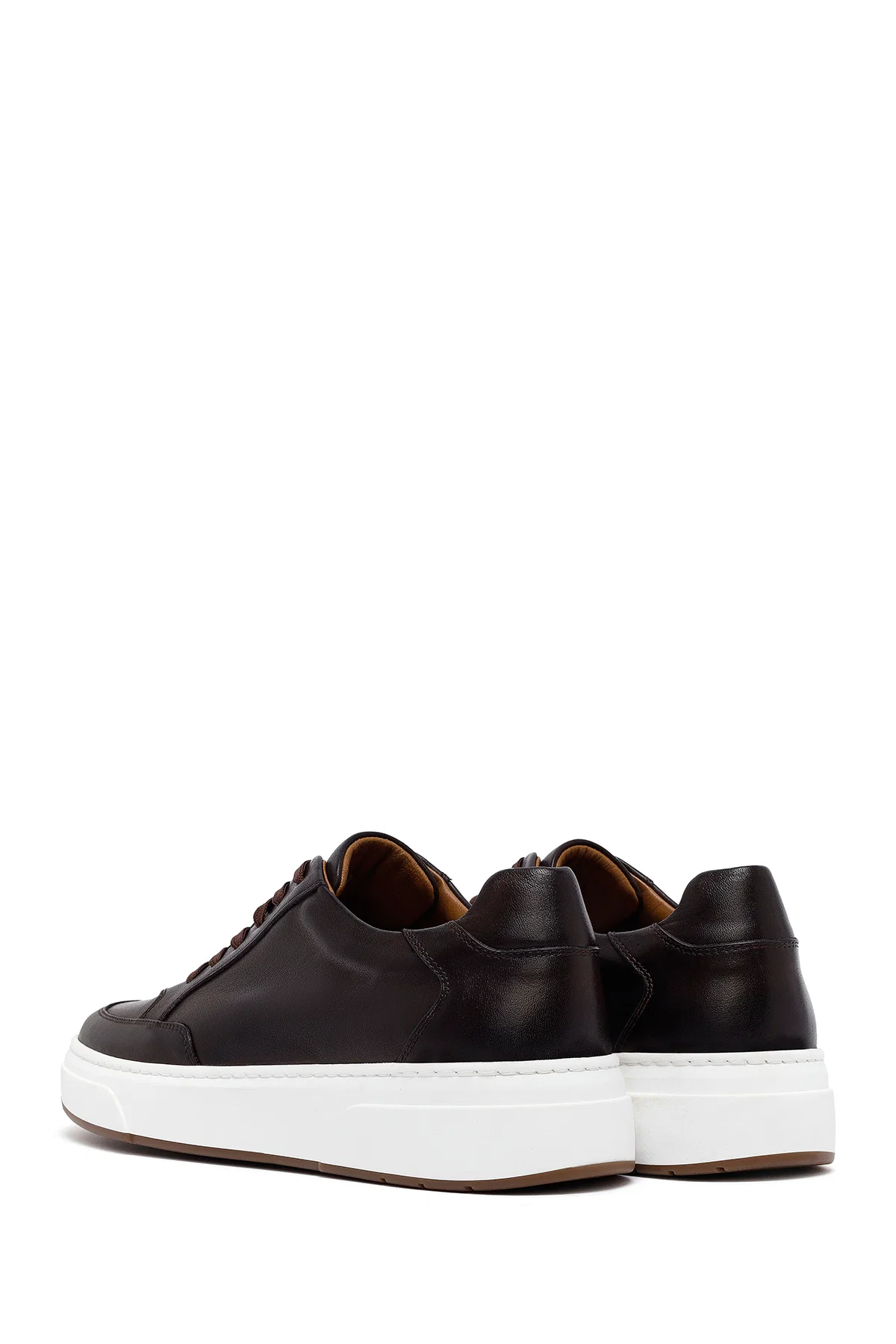 Erkek Kahverengi Bağcıklı Kalın Tabanlı Deri Sneaker - Image 5