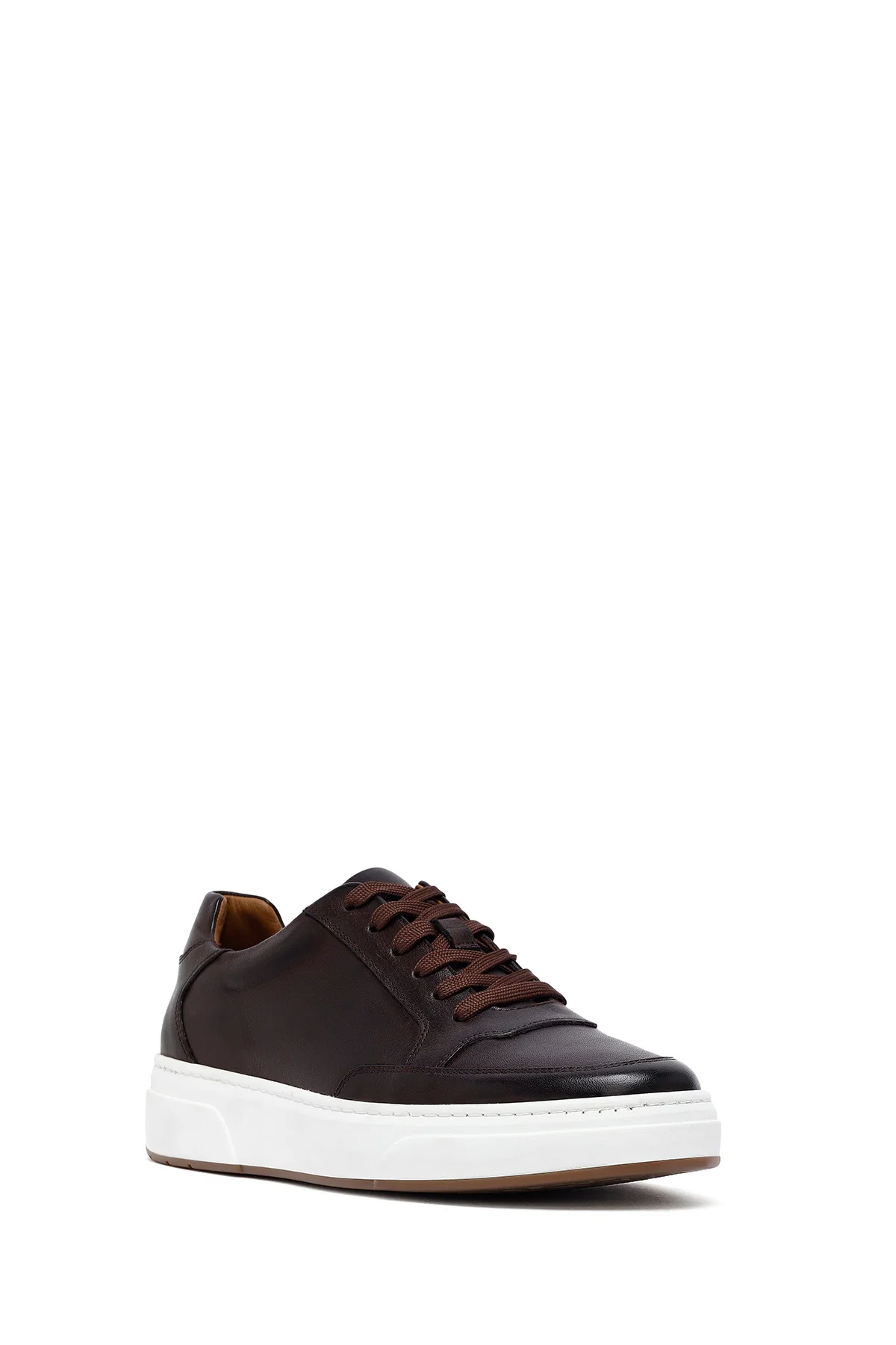 Erkek Kahverengi Bağcıklı Kalın Tabanlı Deri Sneaker - Image 6