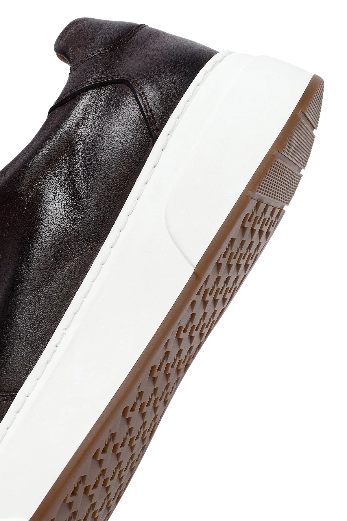 Erkek Kahverengi Bağcıklı Kalın Tabanlı Deri Sneaker - Image 8