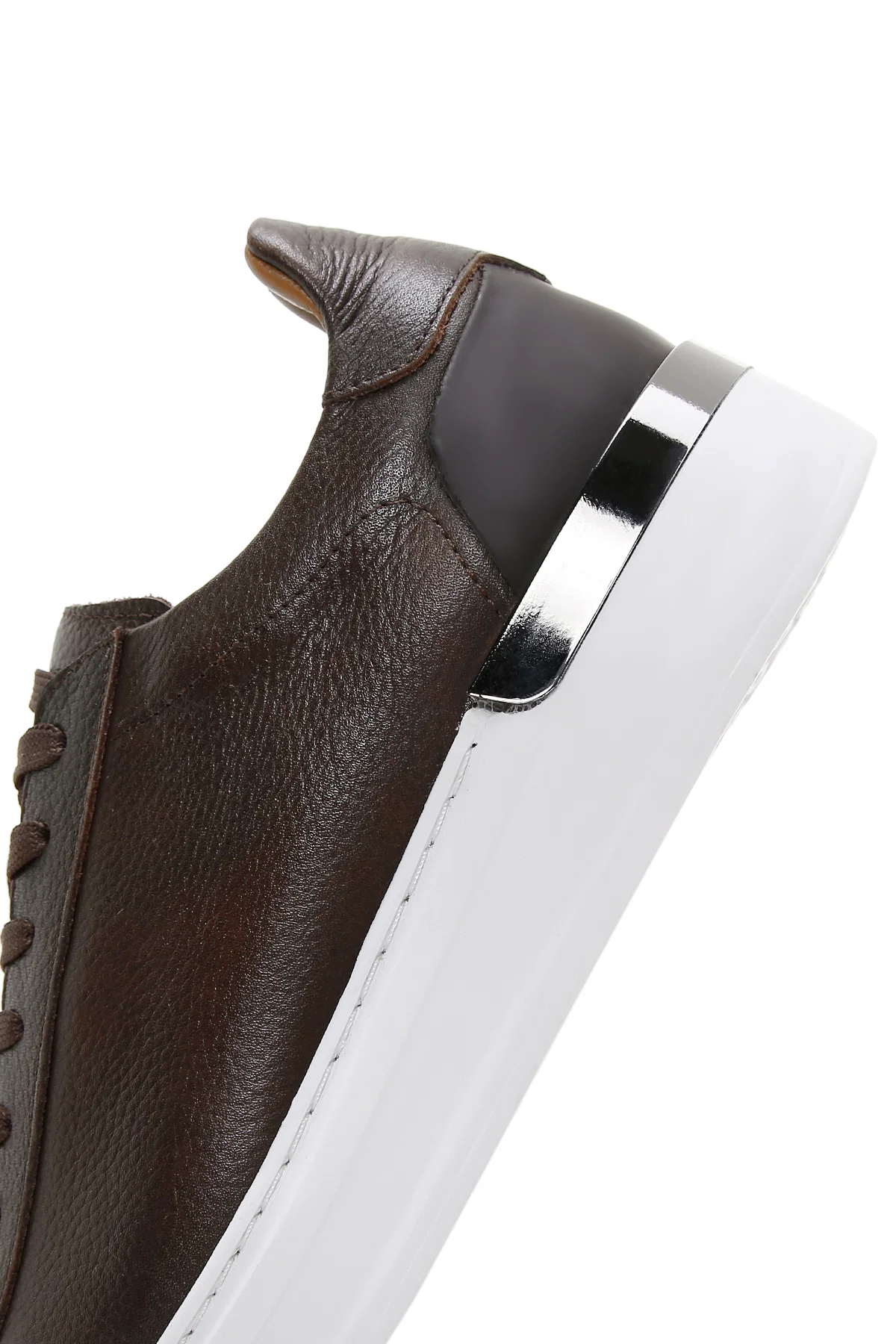 Erkek Kahverengi Bağcıklı Kalın Tabanlı Deri Sneaker - Image 6