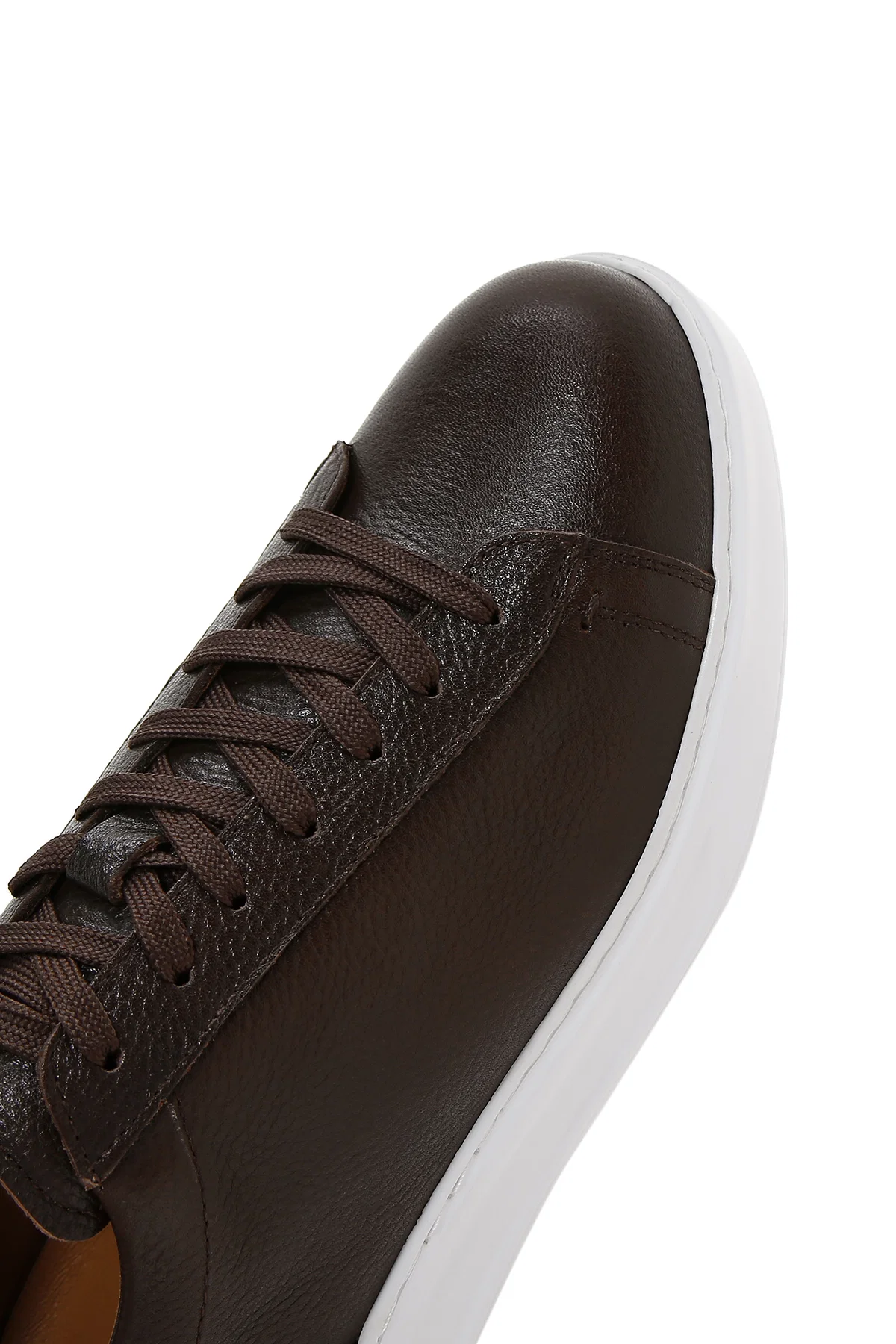 Erkek Kahverengi Bağcıklı Kalın Tabanlı Deri Sneaker - Image 8