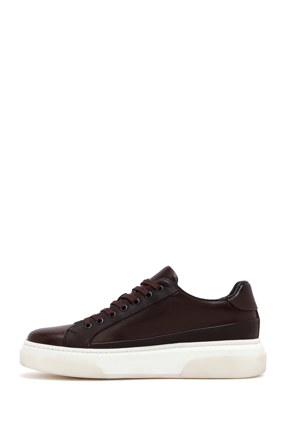 Erkek Kahverengi Bağcıklı Kalın Tabanlı Deri Sneaker - Image 2