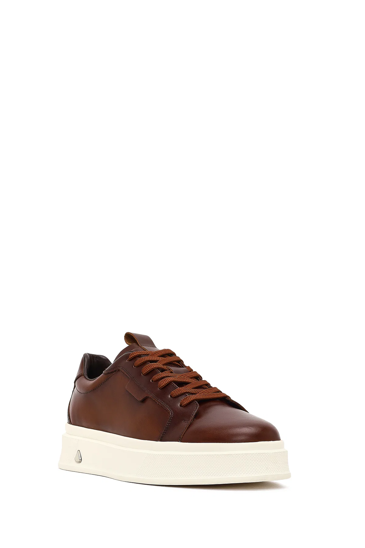 Erkek Kahverengi Bağcıklı Kalın Tabanlı Deri Sneaker - Image 6