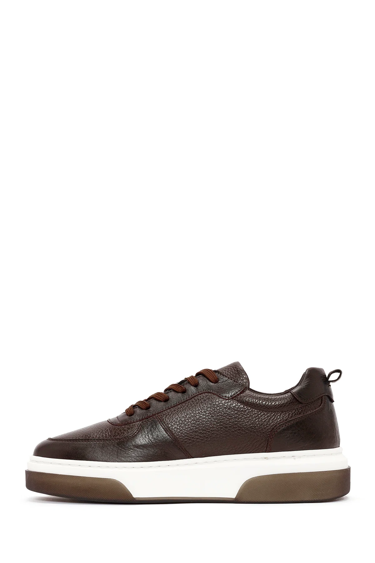 Erkek Kahverengi Bağcıklı Kalın Tabanlı Deri Sneaker - Image 2