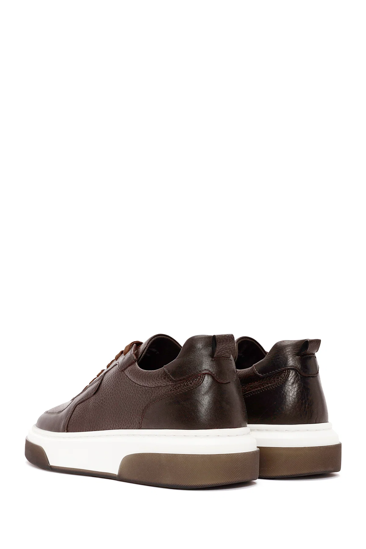 Erkek Kahverengi Bağcıklı Kalın Tabanlı Deri Sneaker - Image 5