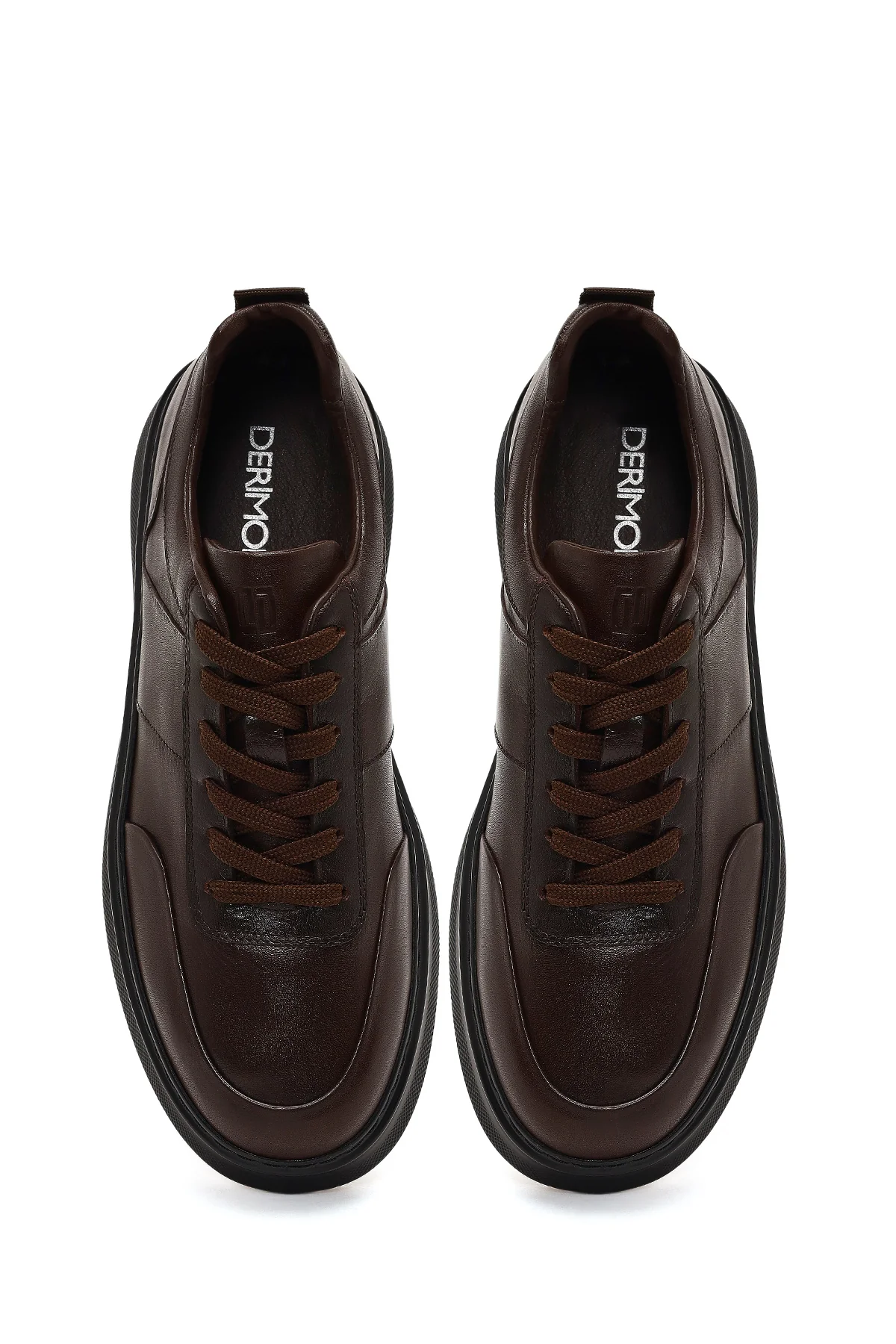 Erkek Kahverengi Bağcıklı Kalın Tabanlı Deri Sneaker - Image 7