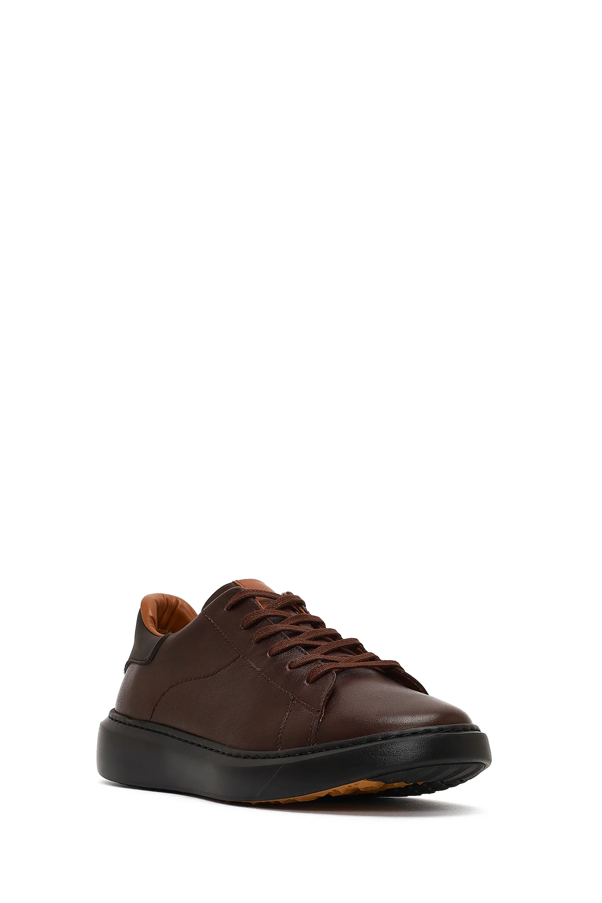 Erkek Kahverengi Bağcıklı Kalın Tabanlı Deri Sneaker - Image 6