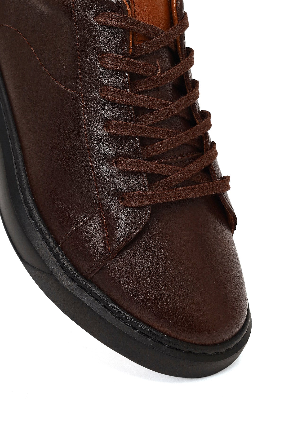 Erkek Kahverengi Bağcıklı Kalın Tabanlı Deri Sneaker - Image 9