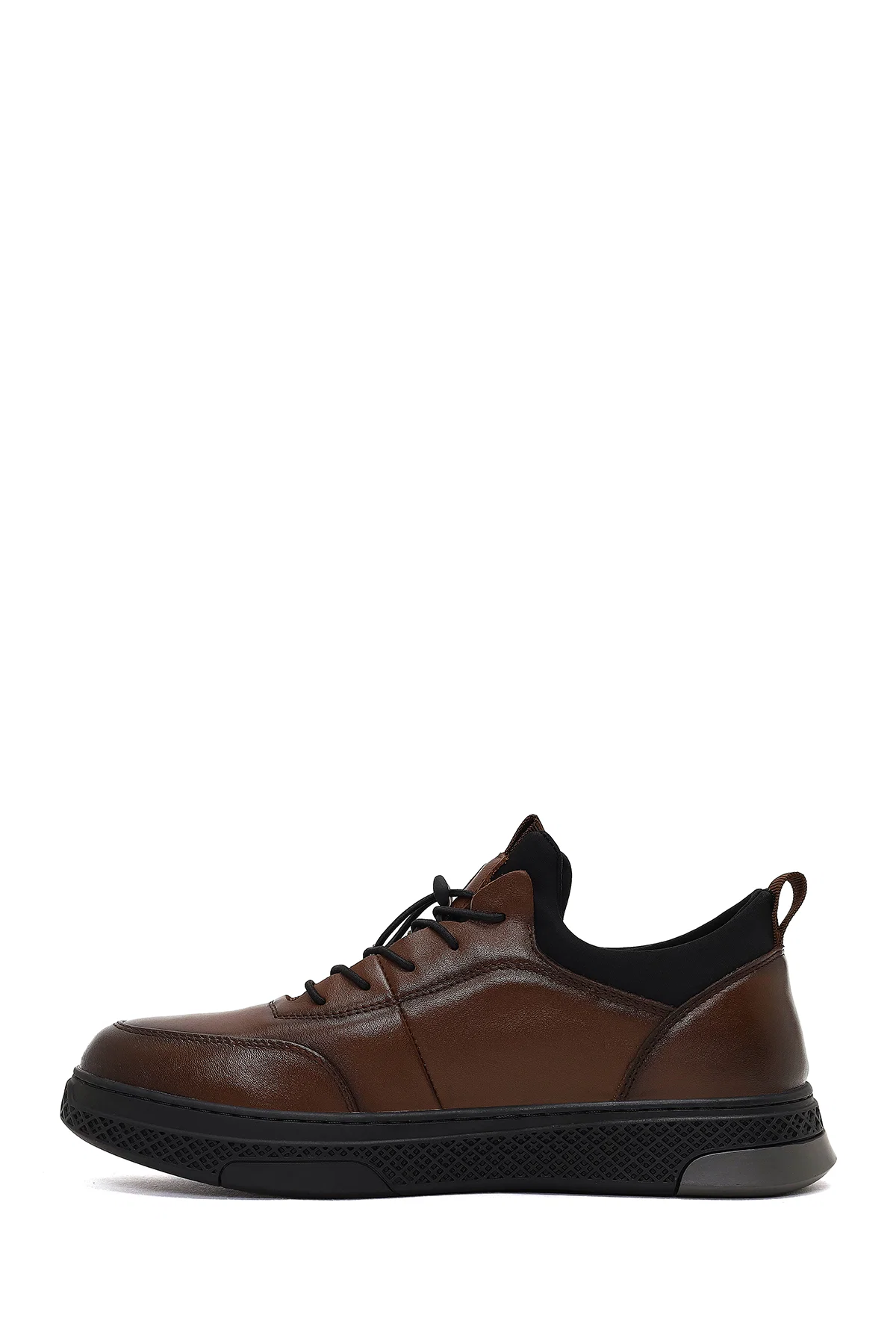 Erkek Kahverengi Bağcıklı Kalın Tabanlı Deri Sneaker - Image 2