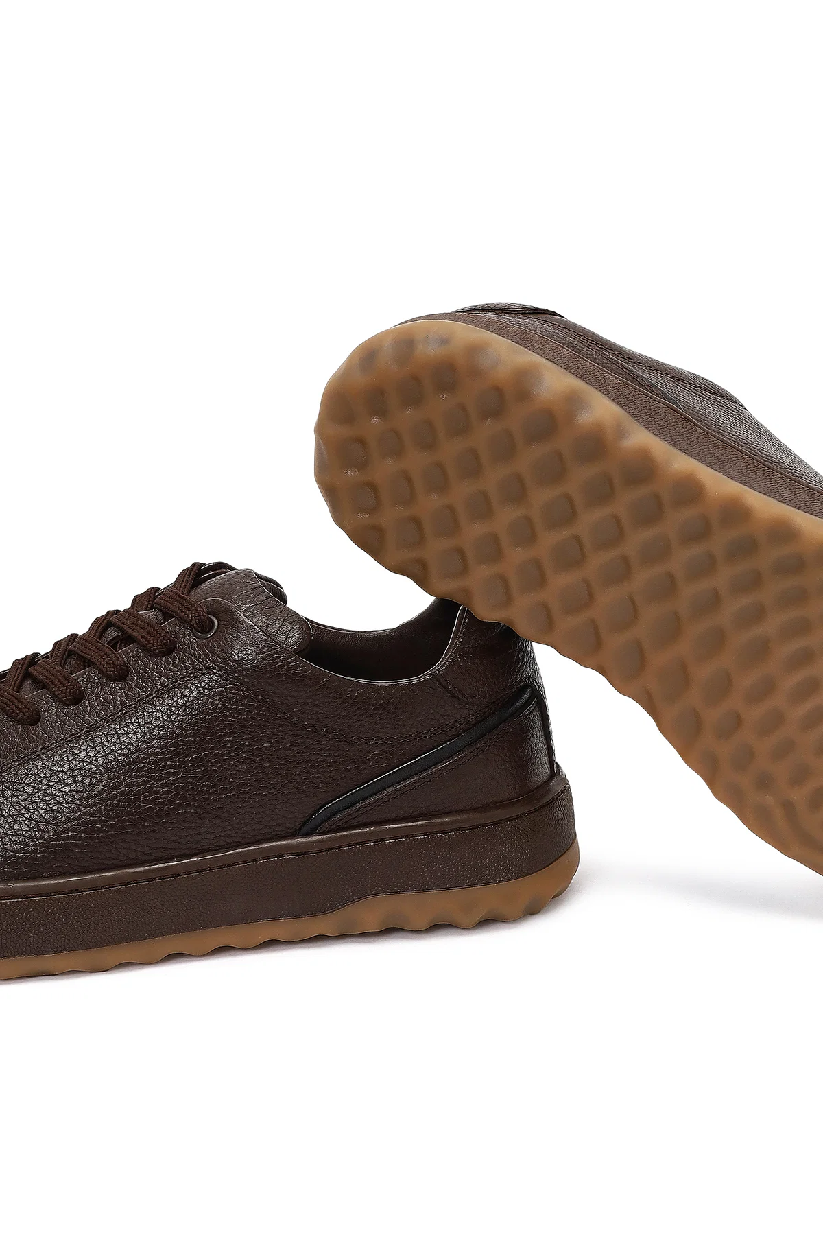Erkek Kahverengi Bağcıklı Kalın Tabanlı Deri Sneaker - Image 10