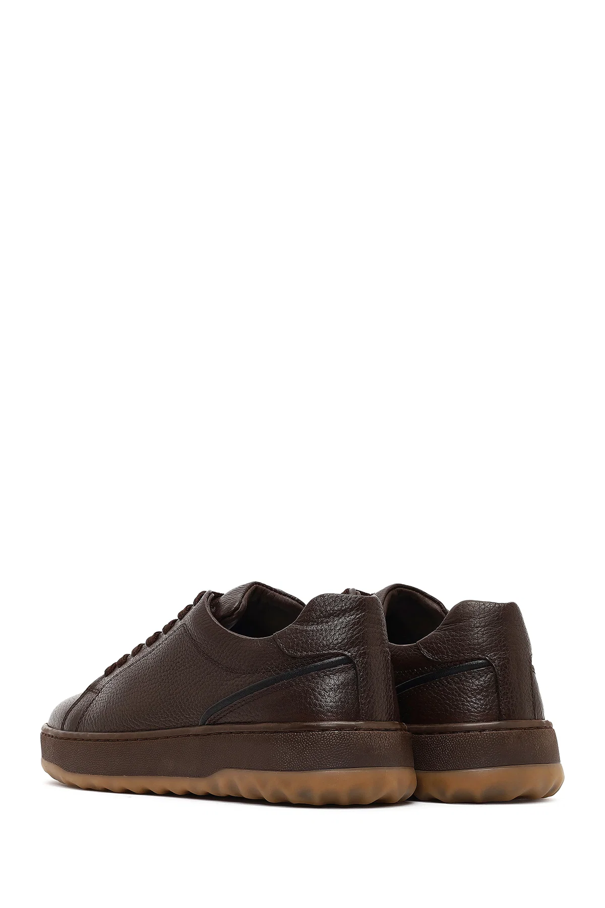 Erkek Kahverengi Bağcıklı Kalın Tabanlı Deri Sneaker - Image 5