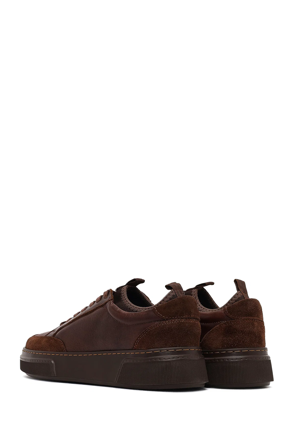 Erkek Kahverengi Bağcıklı Kalın Tabanlı Deri Sneaker - Image 5