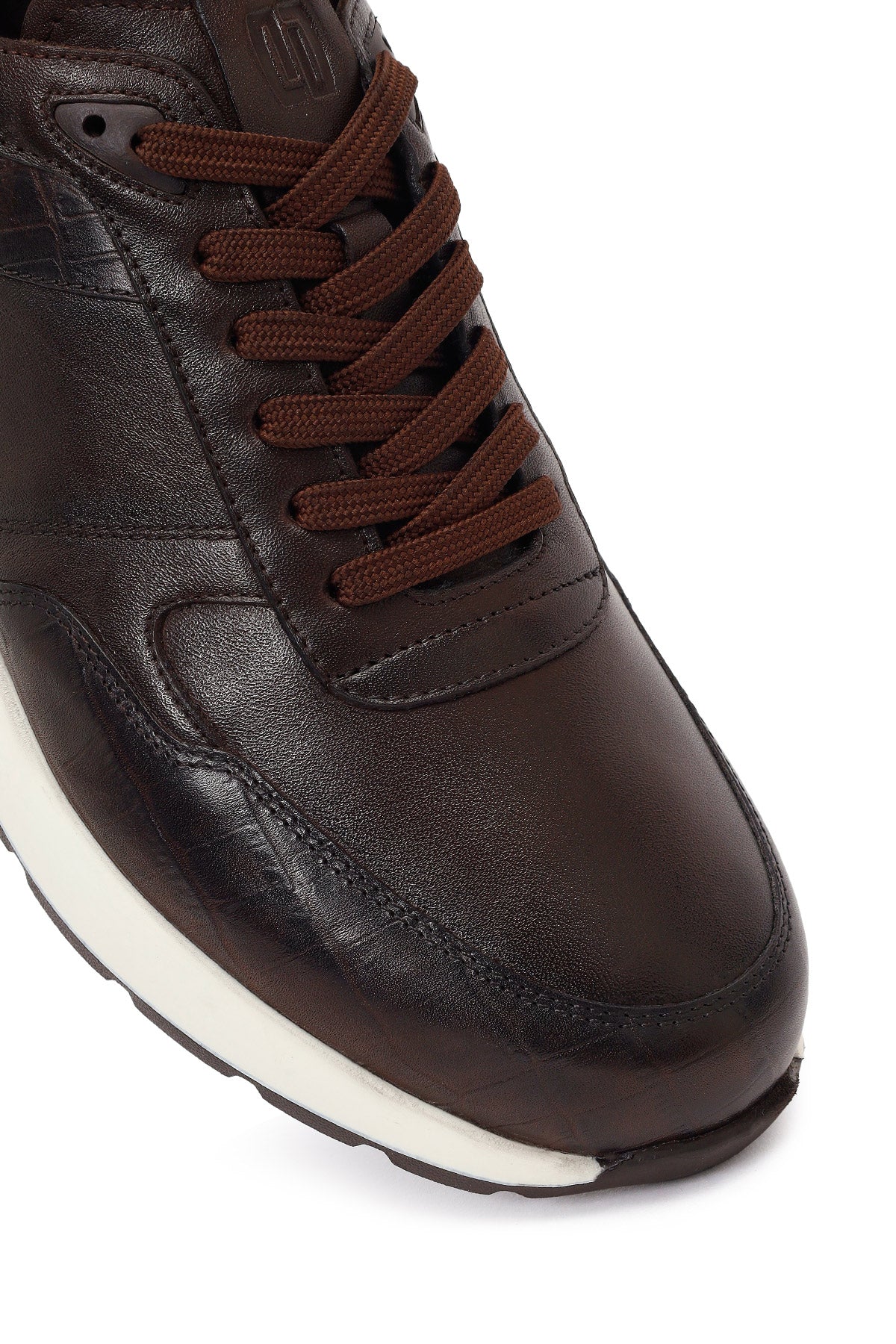 Erkek Kahverengi Bağcıklı Kalın Tabanlı Deri Sneaker - Image 9