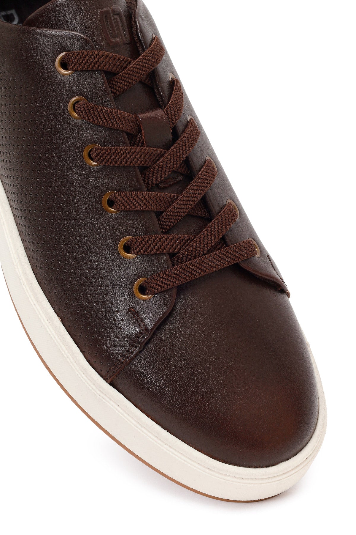 Erkek Kahverengi Bağcıklı Kalın Tabanlı Deri Sneaker - Image 8