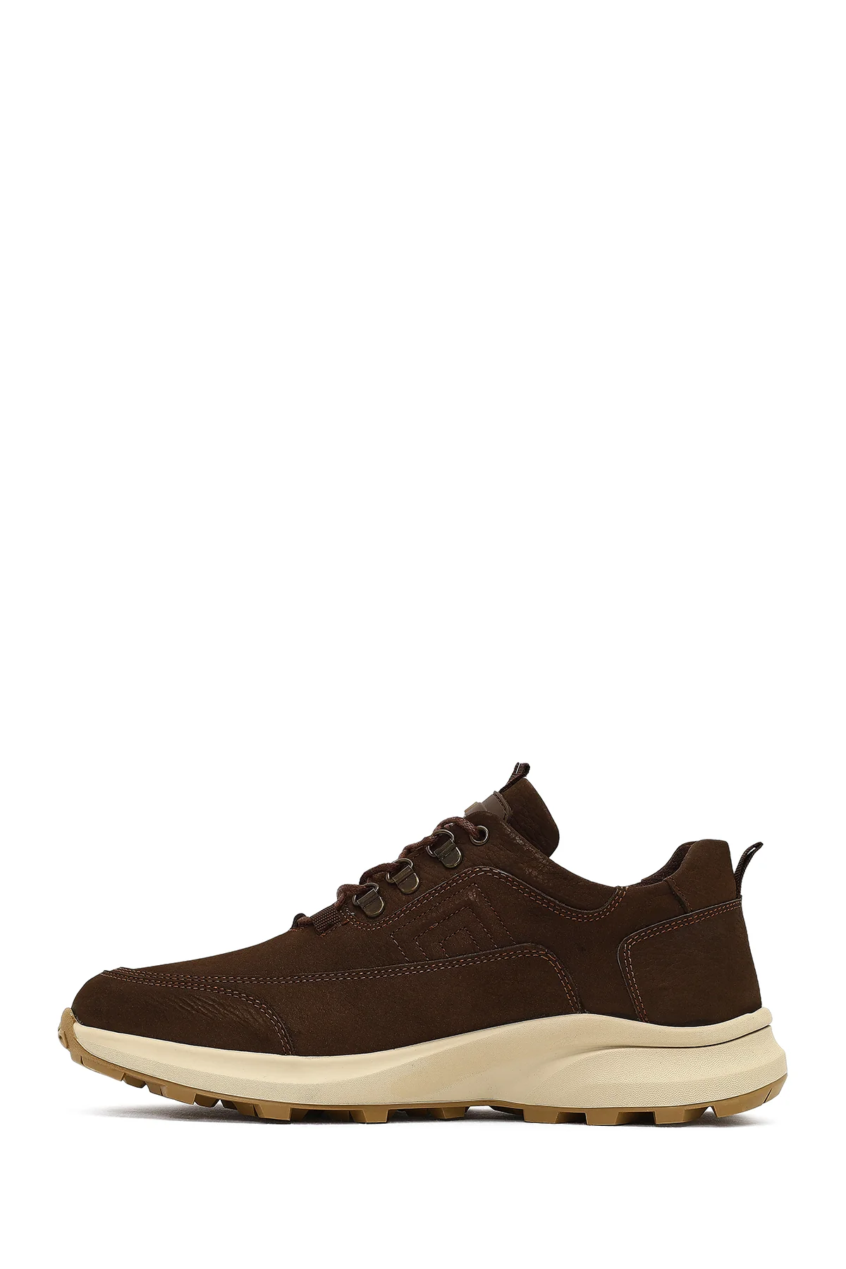 Erkek Kahverengi Bağcıklı Kalın Tabanlı Nubuk Deri Casual Sneaker - Image 2