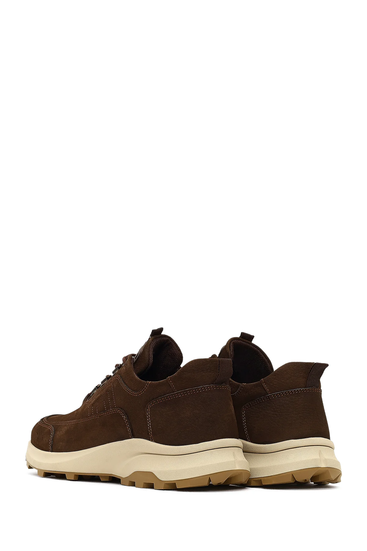 Erkek Kahverengi Bağcıklı Kalın Tabanlı Nubuk Deri Casual Sneaker - Image 5