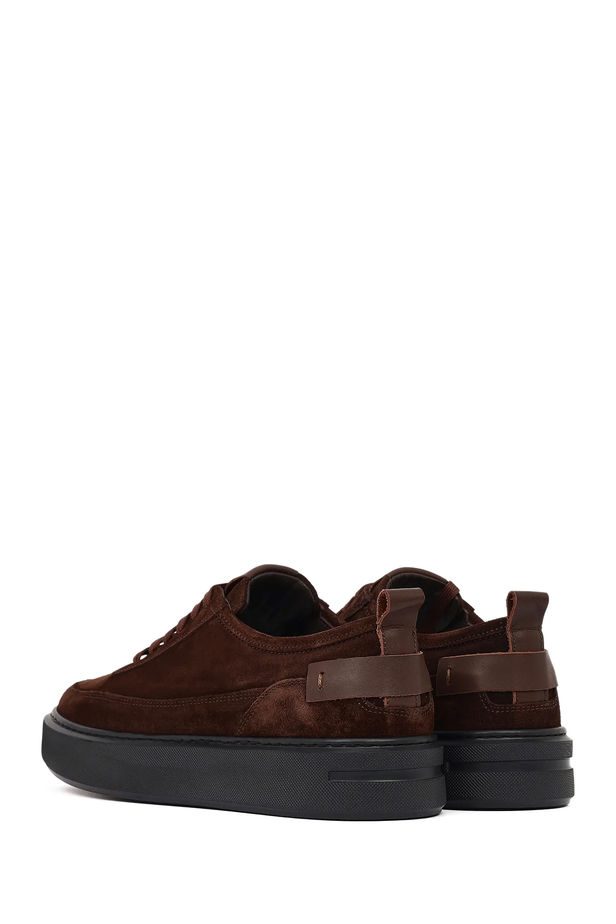 Erkek Kahverengi Bağcıklı Kalın Tabanlı Süet Deri Sneaker - Image 6