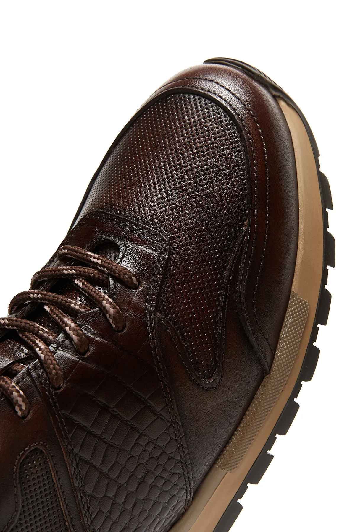 Erkek Kahverengi Deri Baskılı Sneaker - Image 8