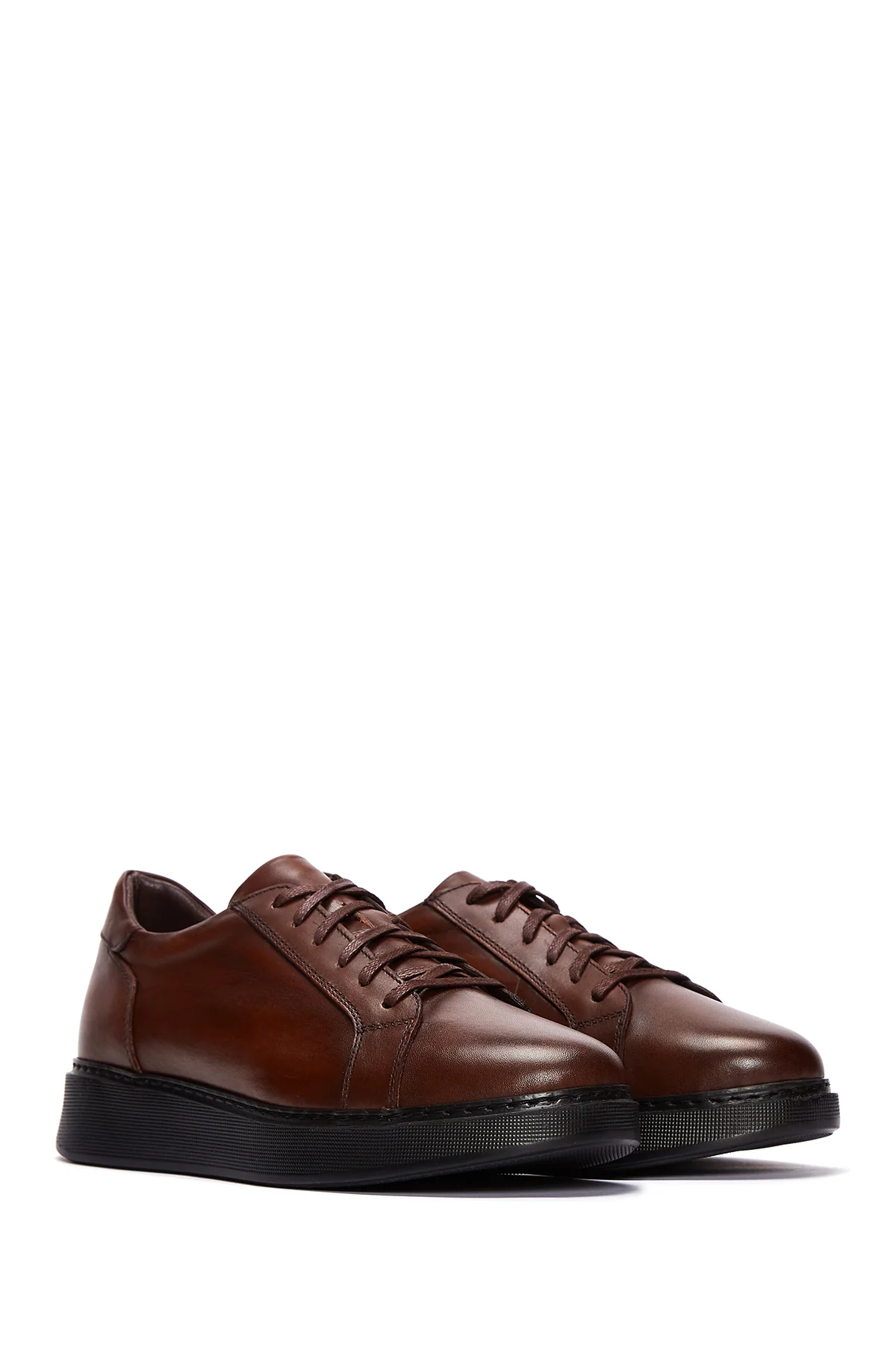 Erkek Kahverengi Deri Casual Sneaker - Image 3