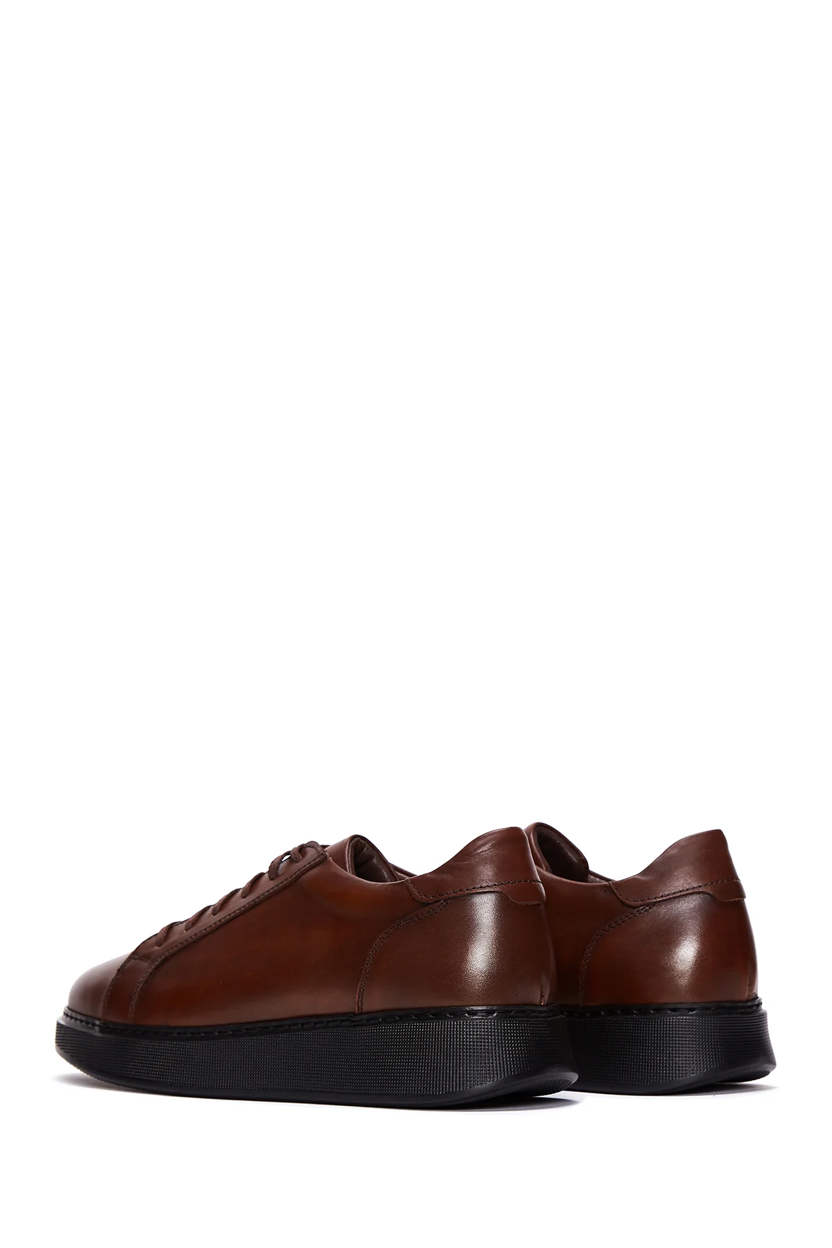 Erkek Kahverengi Deri Casual Sneaker - Image 5