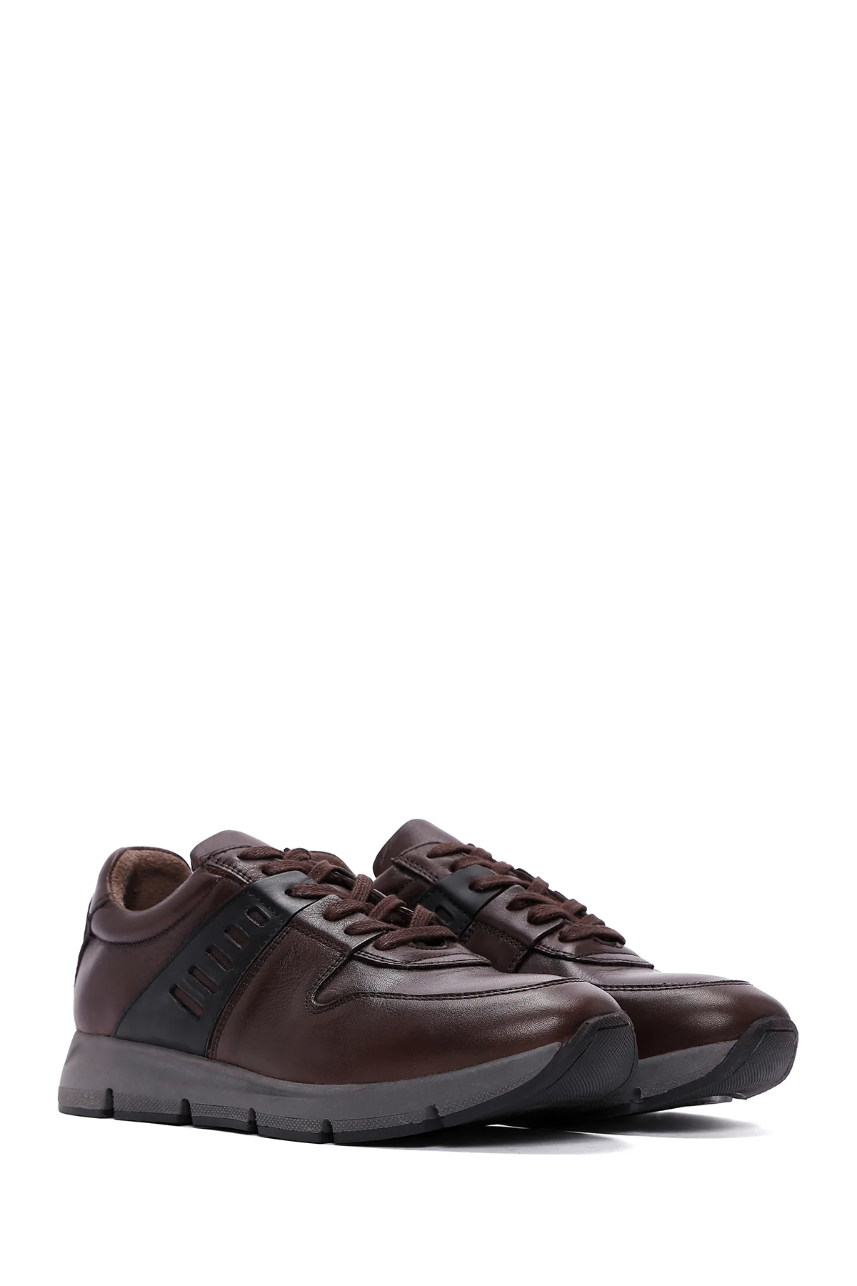 Erkek Kahverengi Deri Casual Sneaker - Image 2