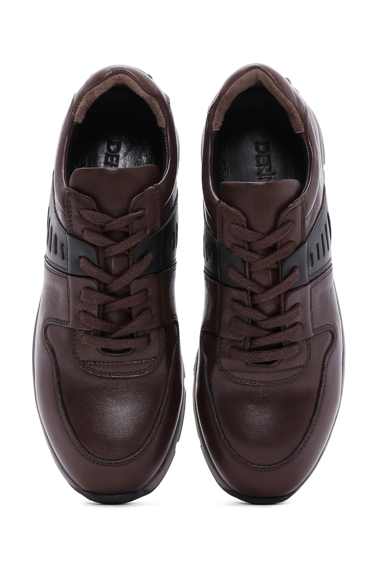 Erkek Kahverengi Deri Casual Sneaker - Image 5