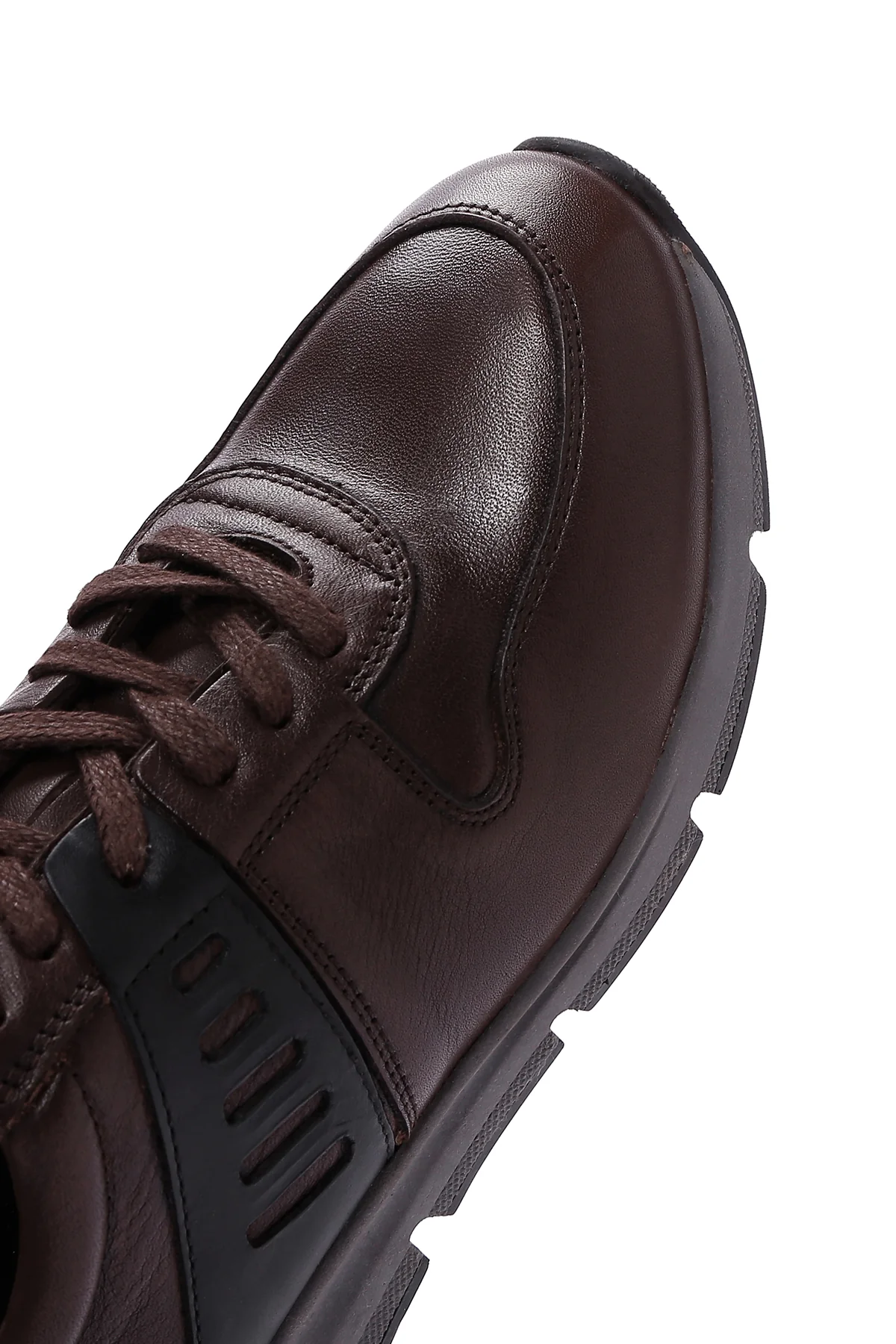 Erkek Kahverengi Deri Casual Sneaker - Image 8