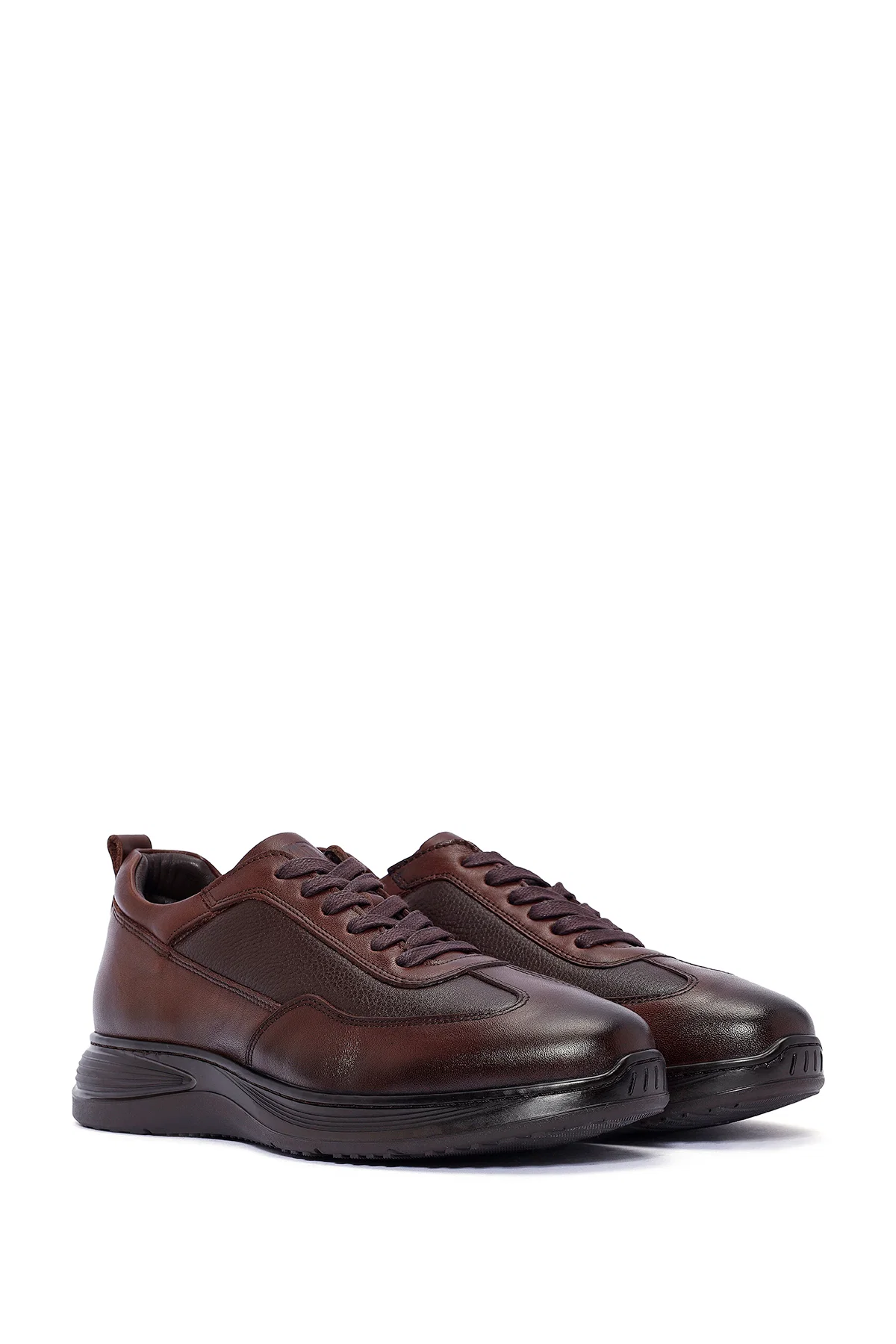 Erkek Kahverengi Deri Casual Sneaker - Image 3
